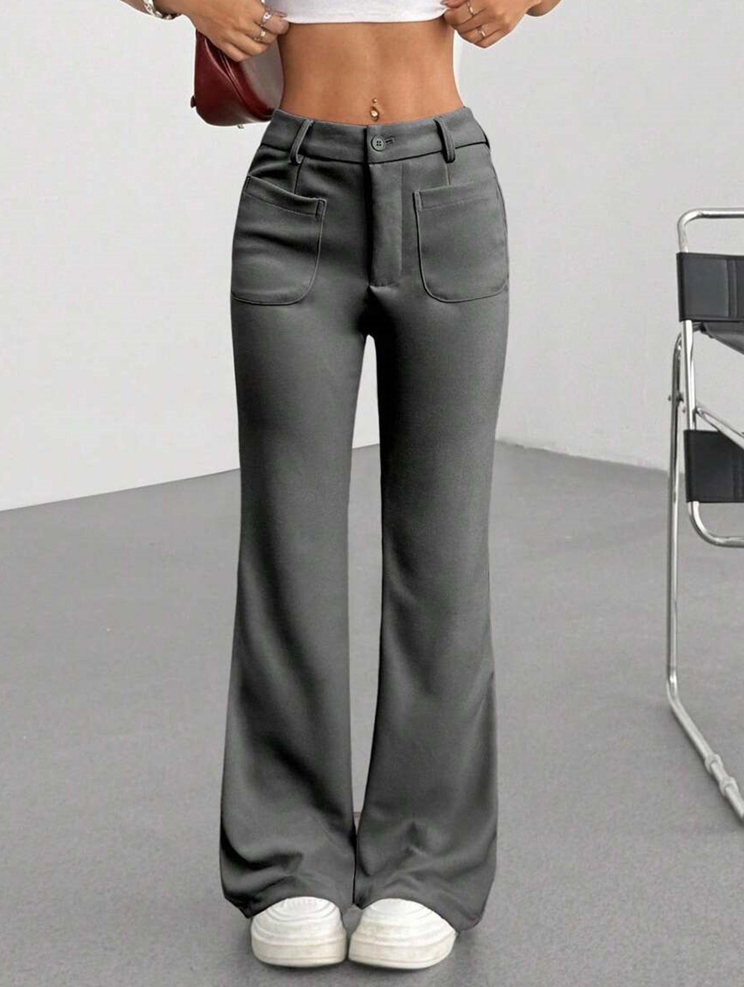 High Waist Slight Flare Pocket Pants_CWBLP01545