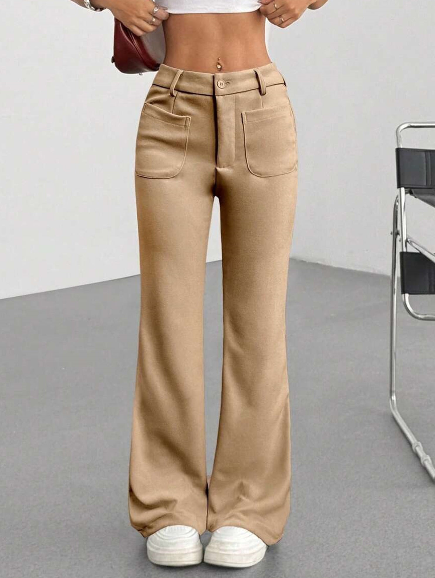 High Waist Slight Flare Pocket Pants_CWBLP01545