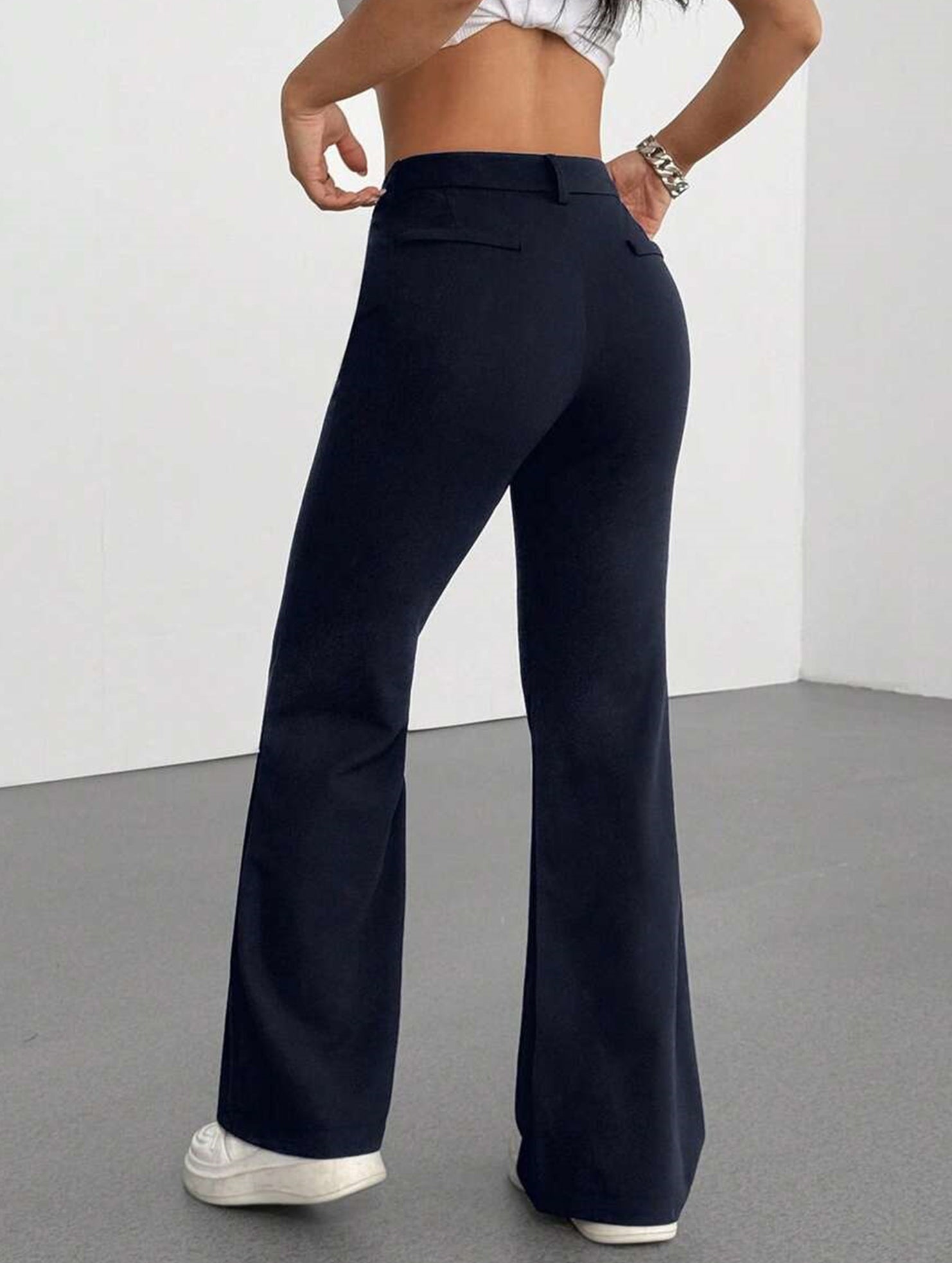 High Waist Slight Flare Pocket Pants_CWBLP01545