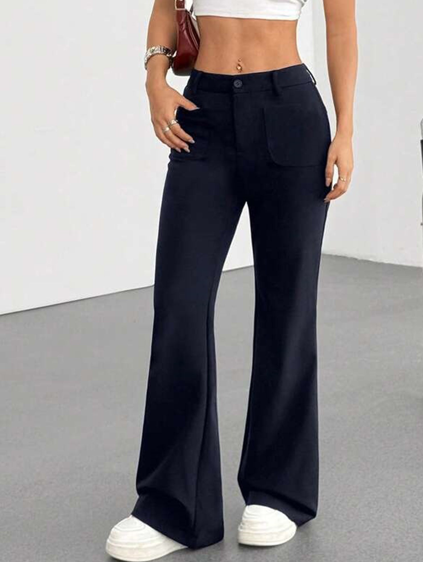 High Waist Slight Flare Pocket Pants_CWBLP01545