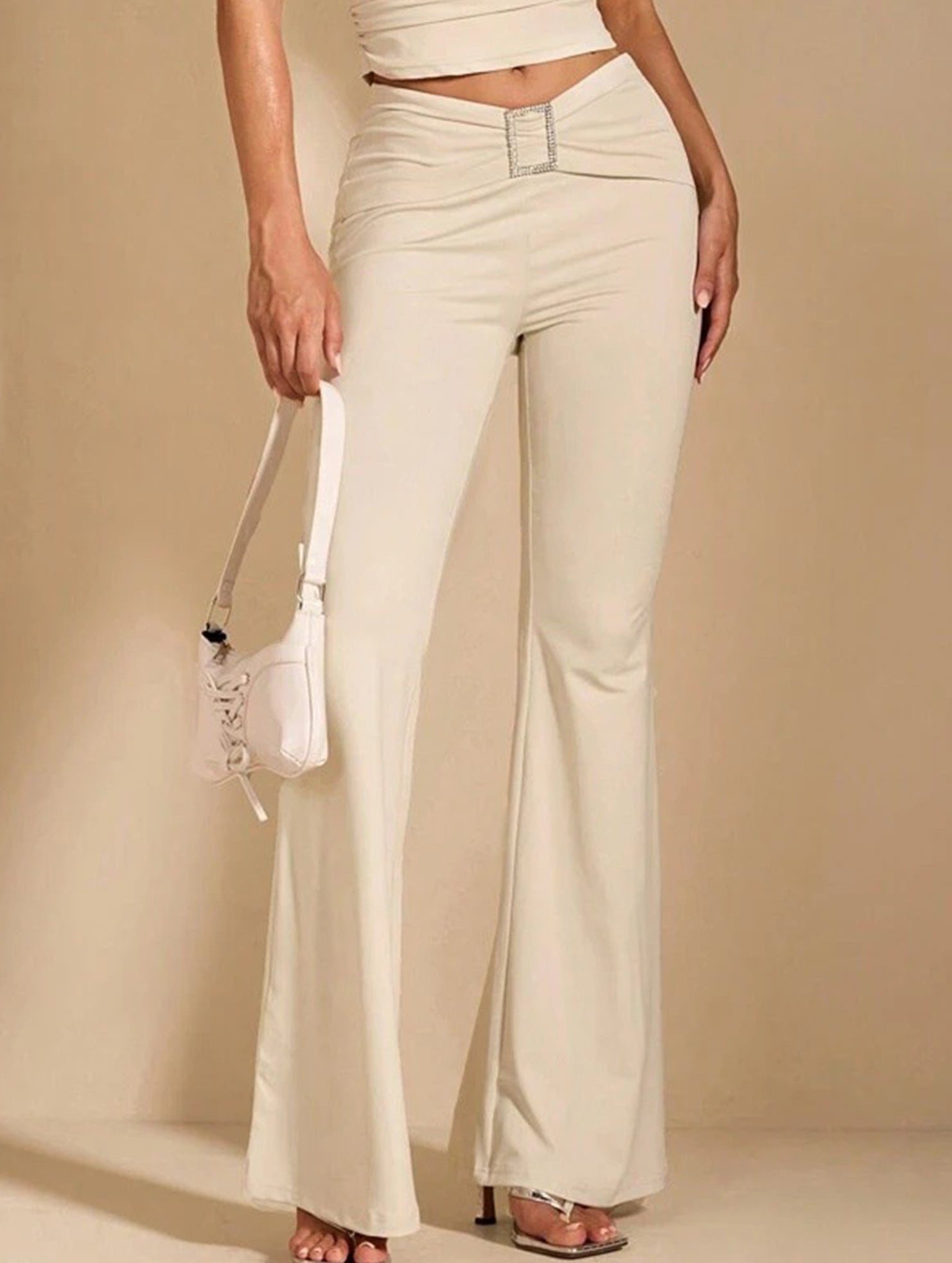 Solid Slim Fit Flare Pants Summer Style_CWBLP01546