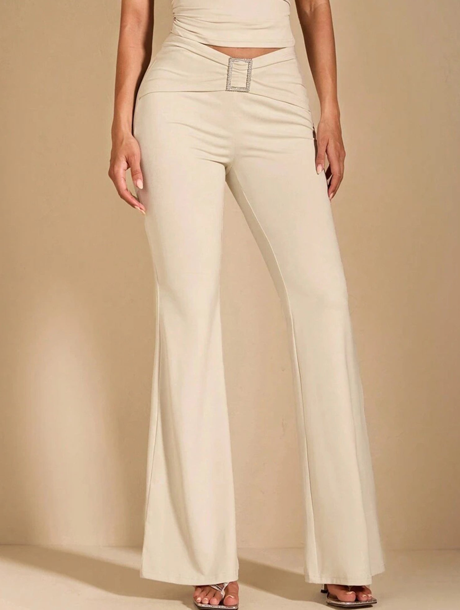Solid Slim Fit Flare Pants Summer Style_CWBLP01546