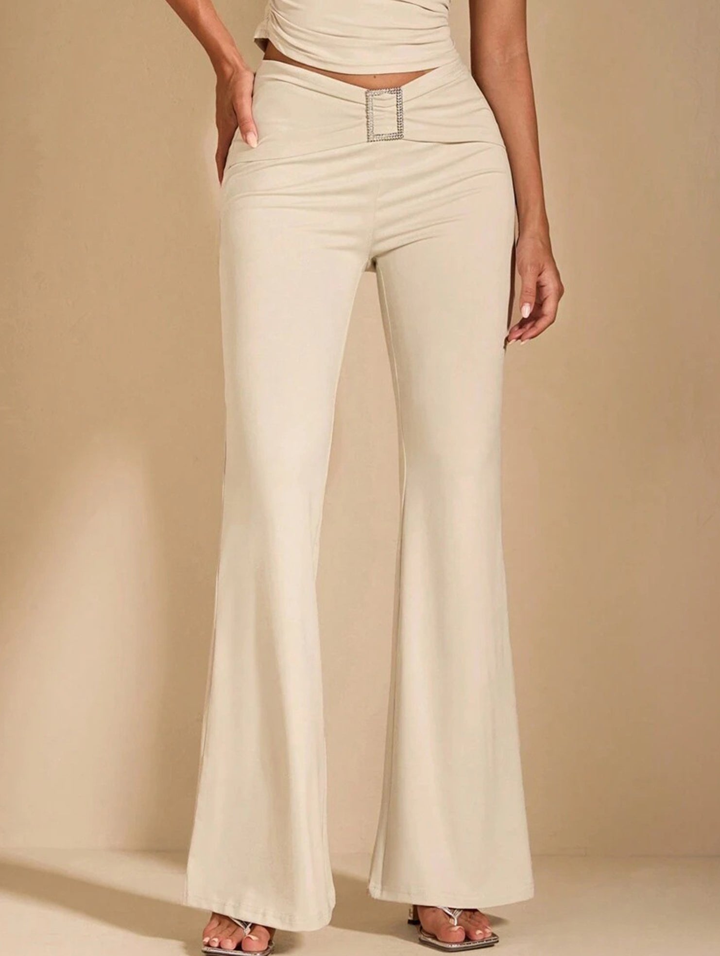 Solid Slim Fit Flare Pants Summer Style_CWBLP01546