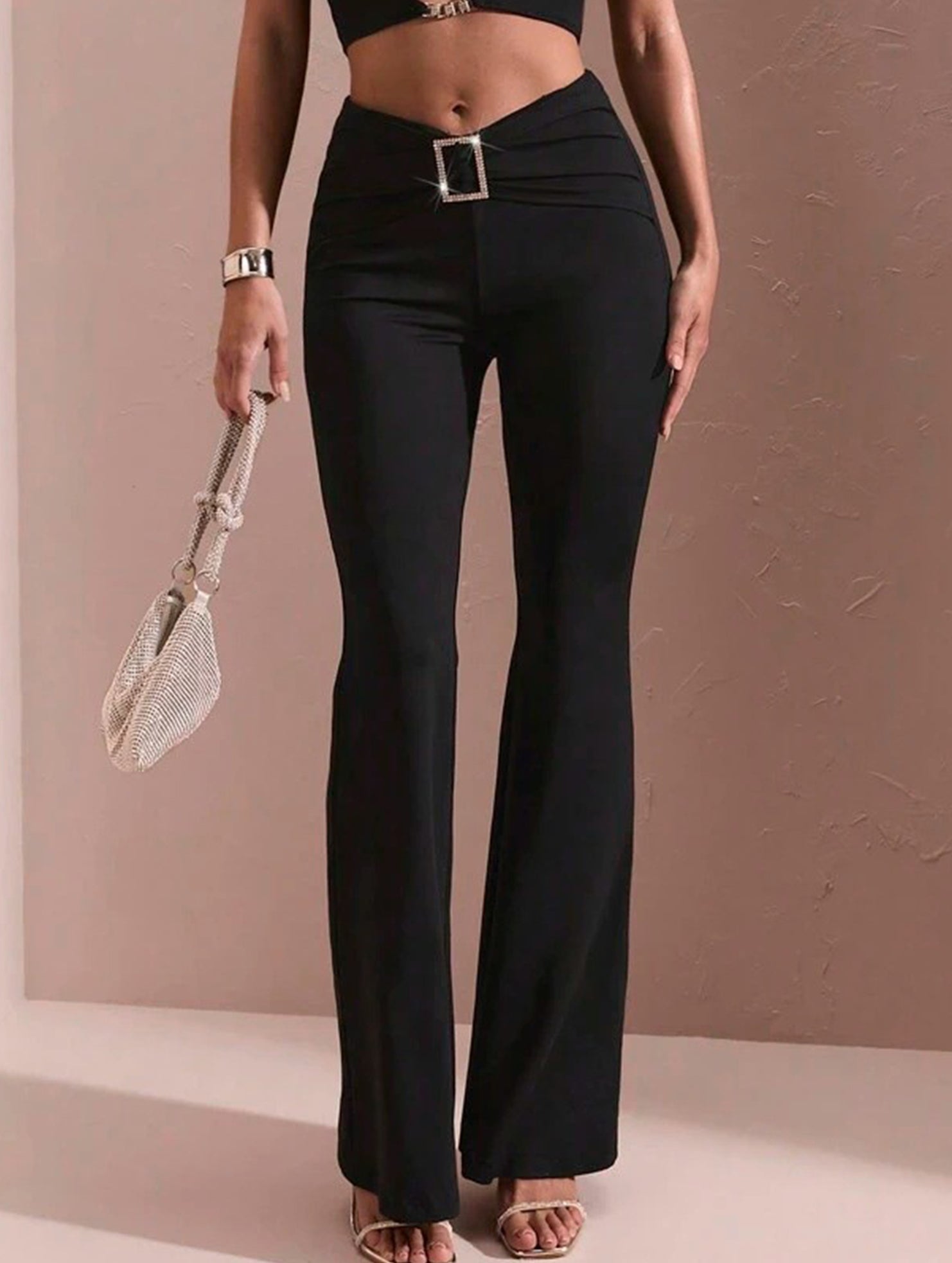 Solid Slim Fit Flare Pants Summer Style_CWBLP01546