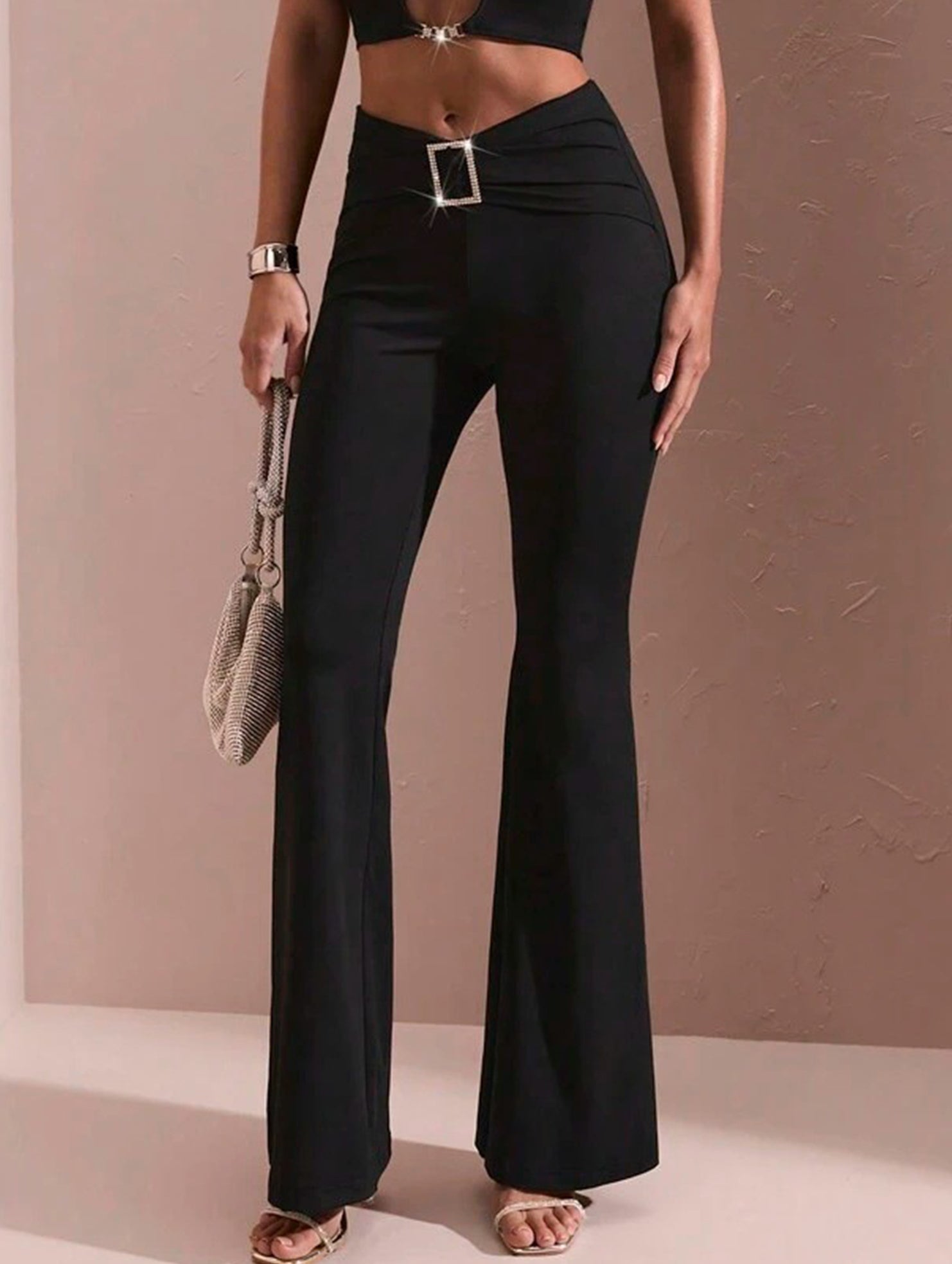 Solid Slim Fit Flare Pants Summer Style_CWBLP01546