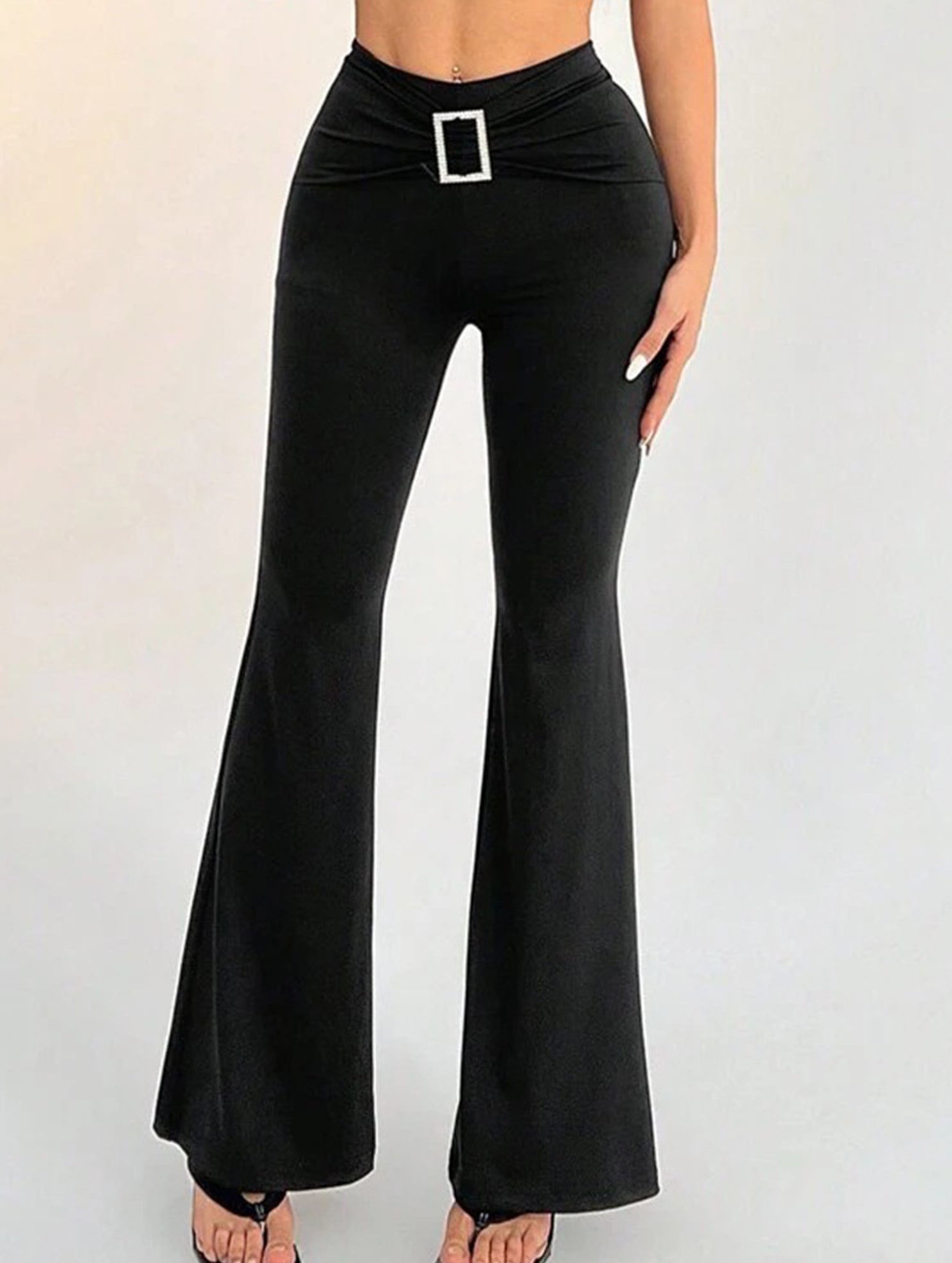 Solid Slim Fit Flare Pants Summer Style_CWBLP01546
