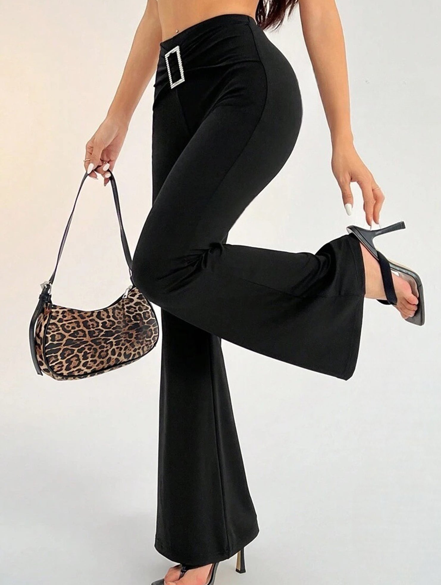 Solid Slim Fit Flare Pants Summer Style_CWBLP01546