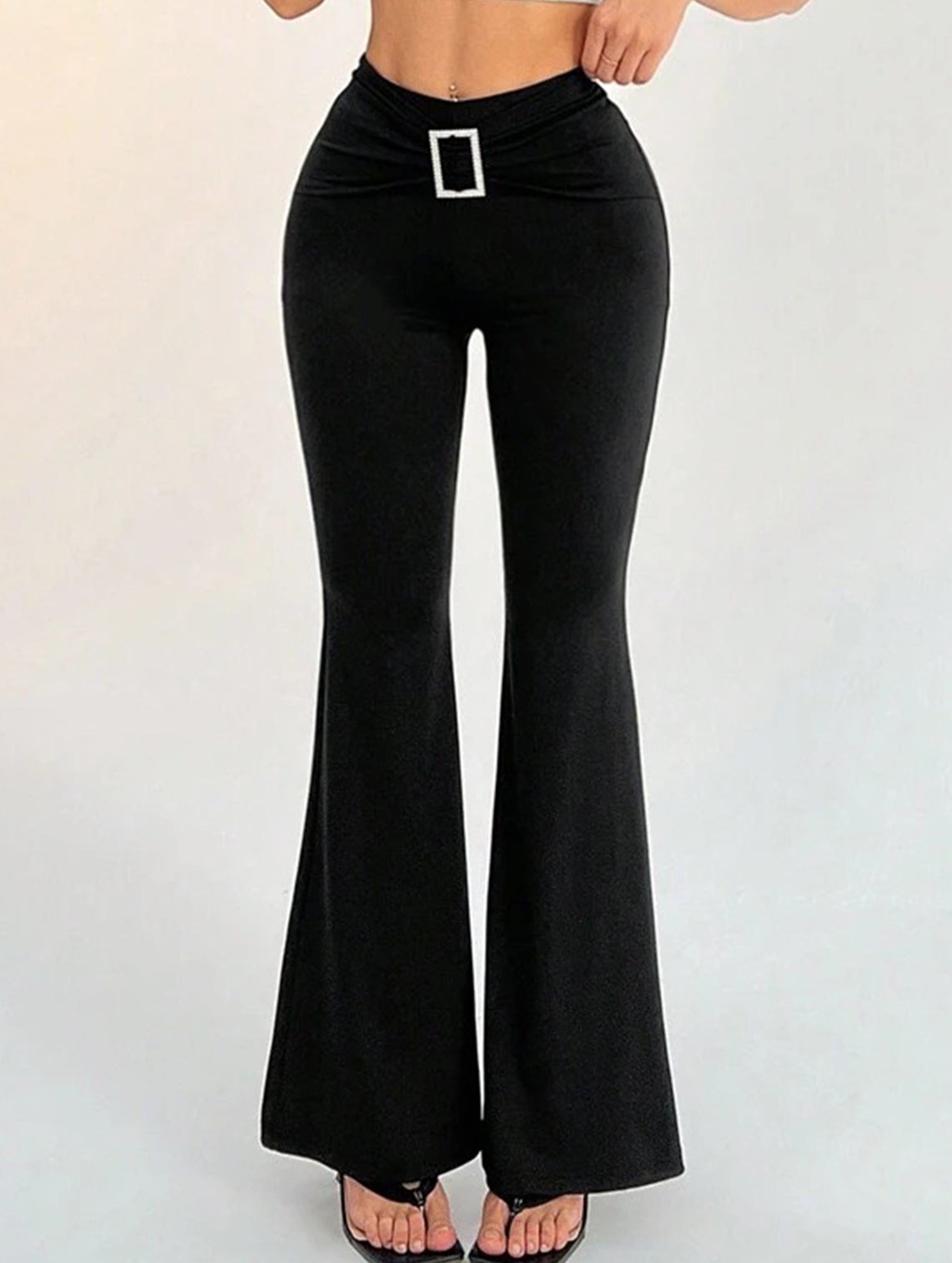 Solid Slim Fit Flare Pants Summer Style_CWBLP01546