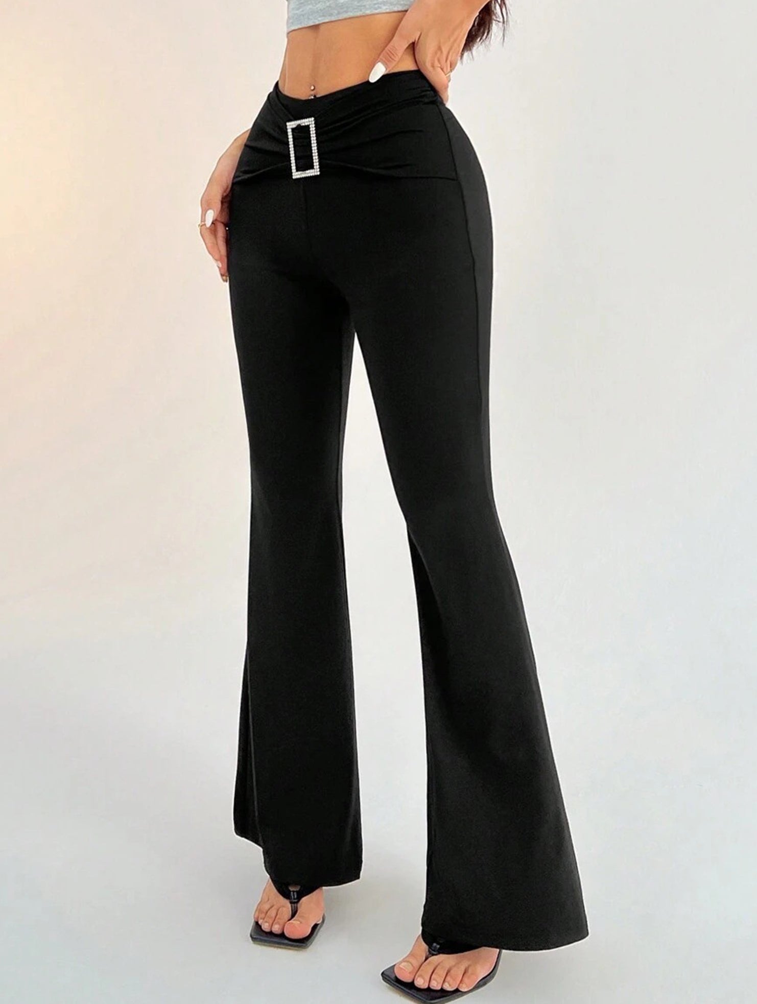 Solid Slim Fit Flare Pants Summer Style_CWBLP01546