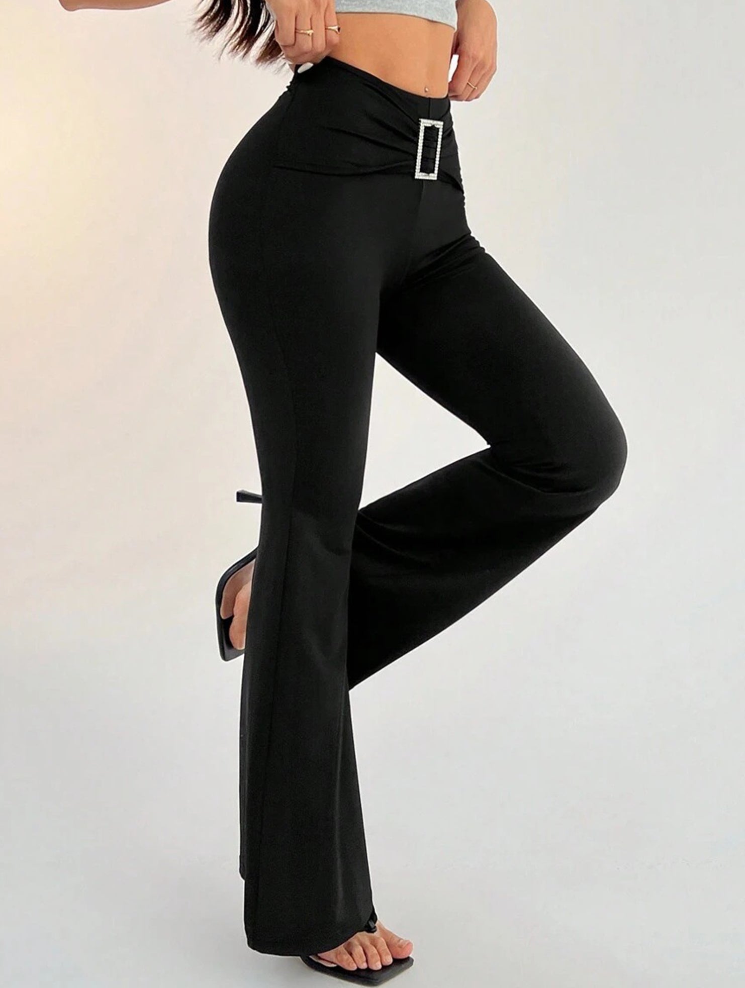 Solid Slim Fit Flare Pants Summer Style_CWBLP01546
