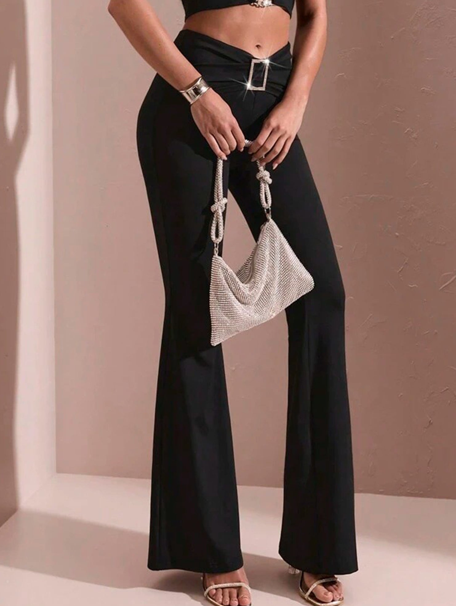 Solid Slim Fit Flare Pants Summer Style_CWBLP01546