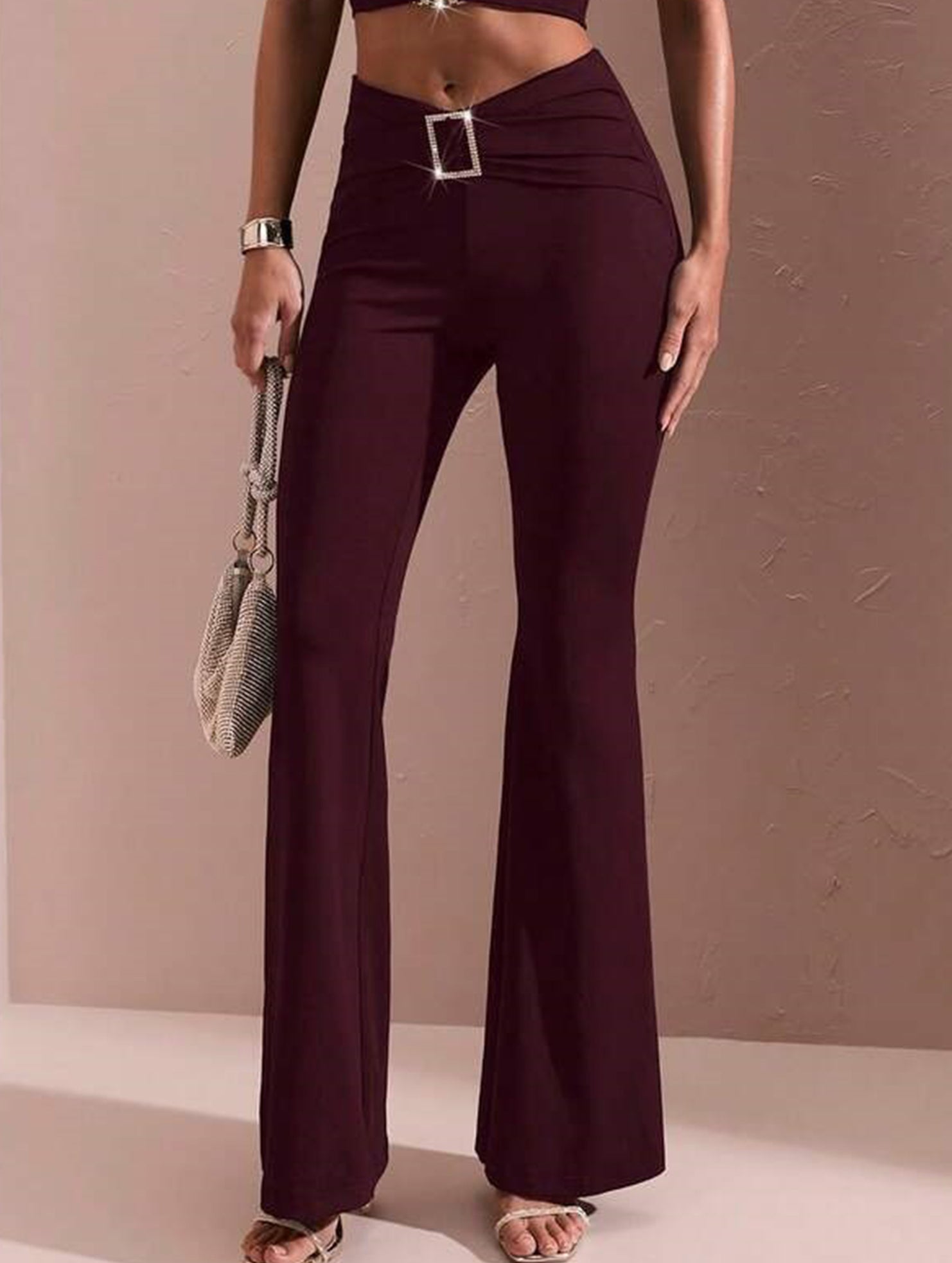Solid Slim Fit Flare Pants Summer Style_CWBLP01546