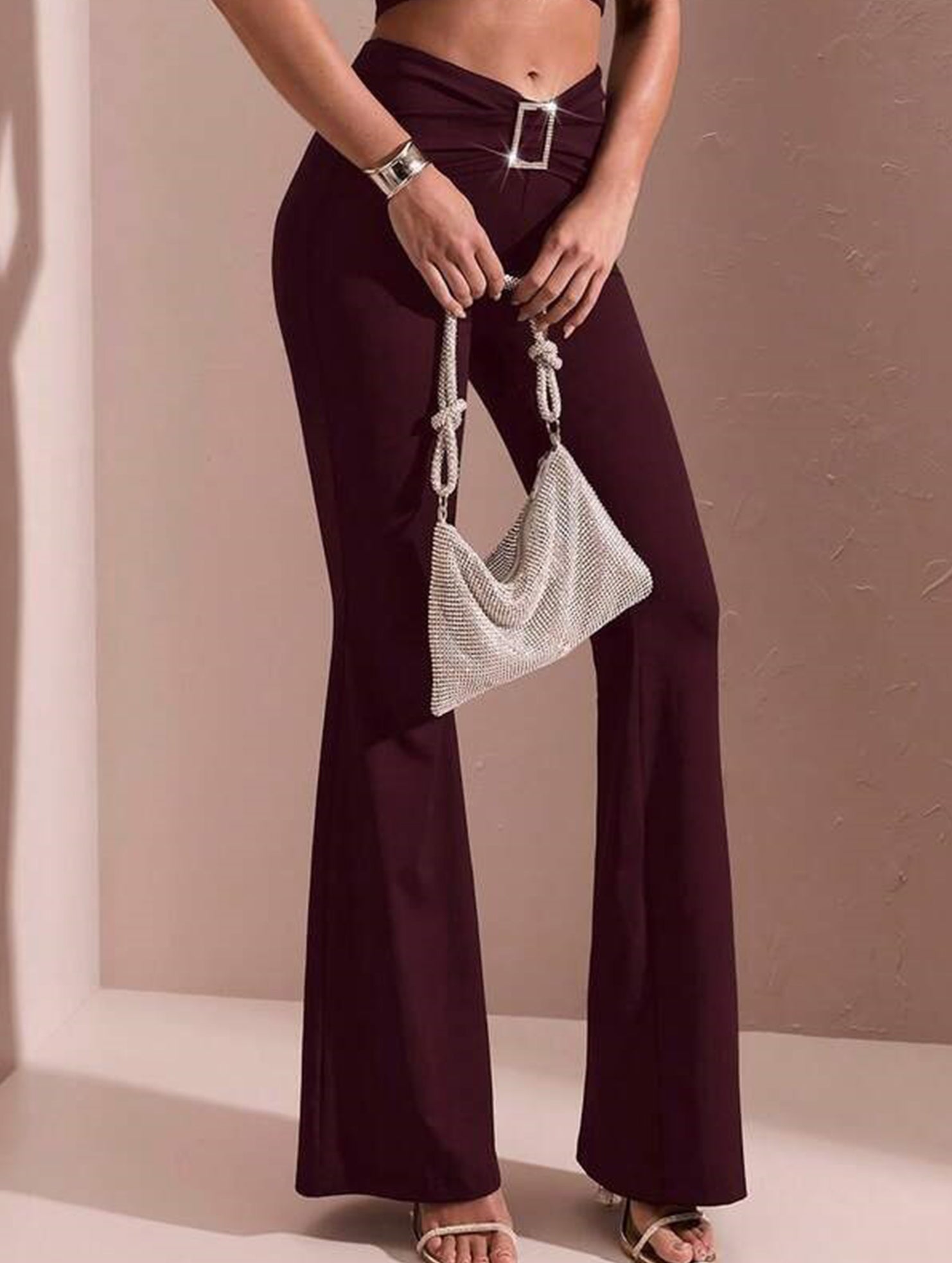 Solid Slim Fit Flare Pants Summer Style_CWBLP01546