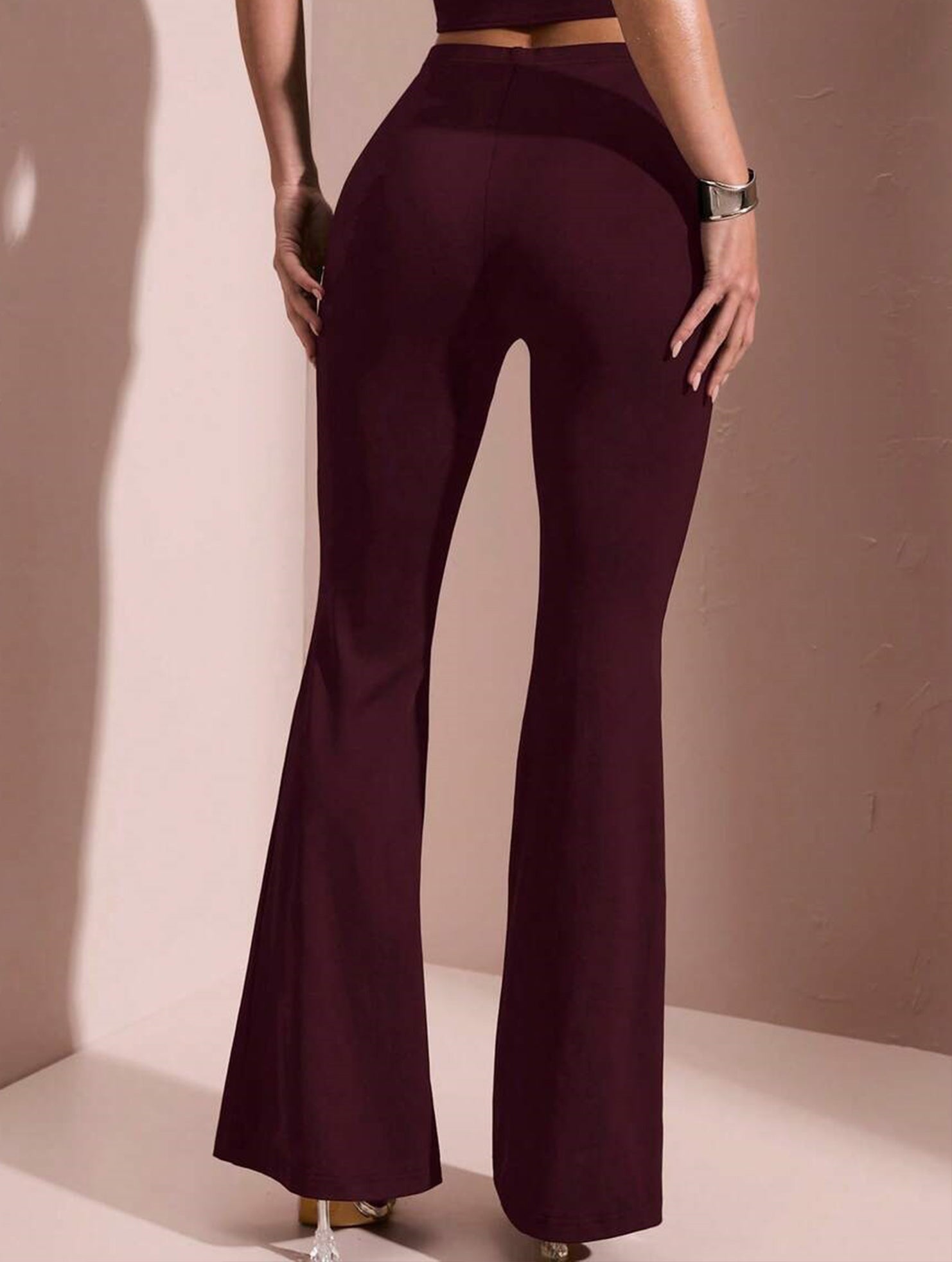Solid Slim Fit Flare Pants Summer Style_CWBLP01546