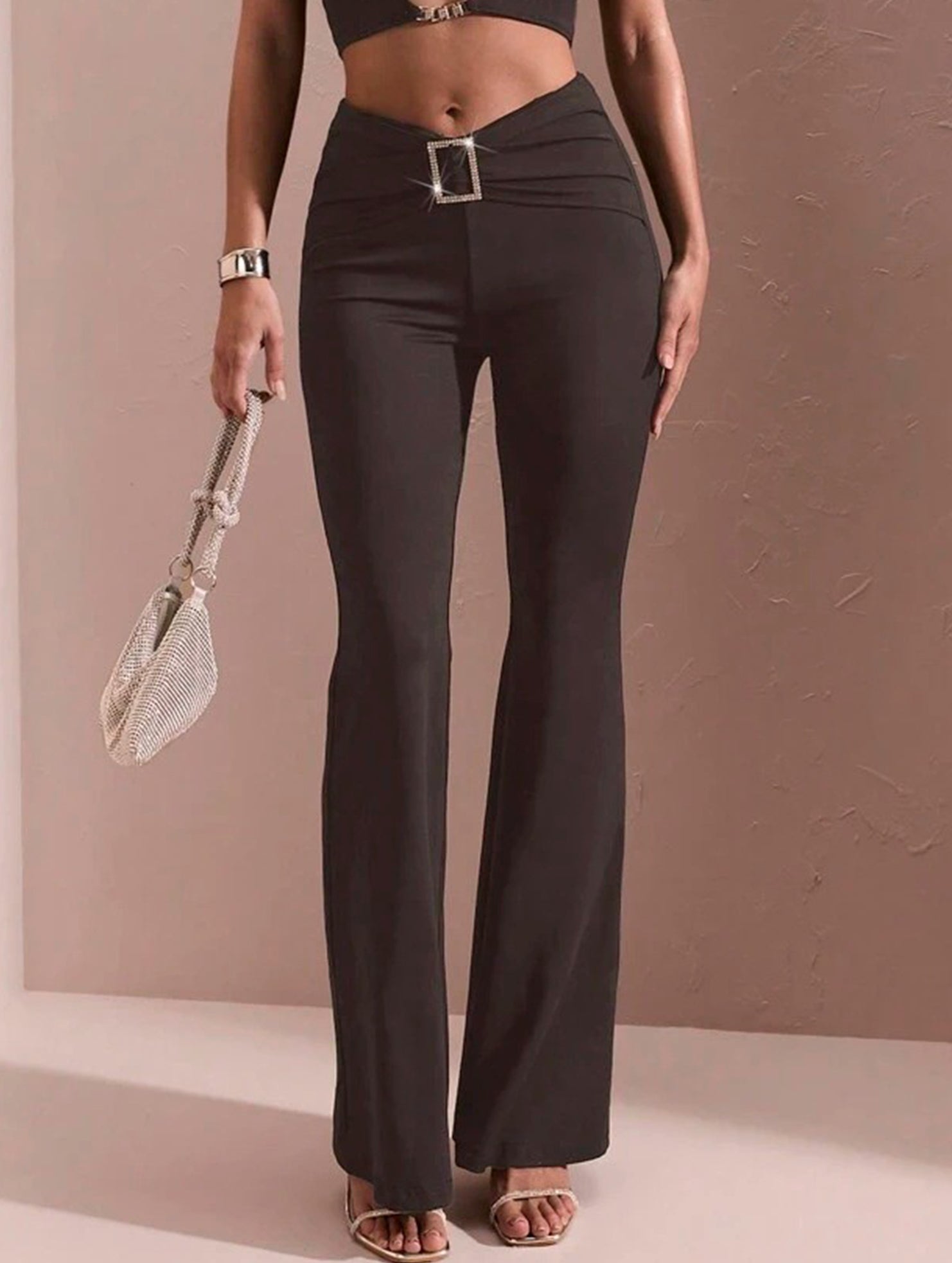 Solid Slim Fit Flare Pants Summer Style_CWBLP01546