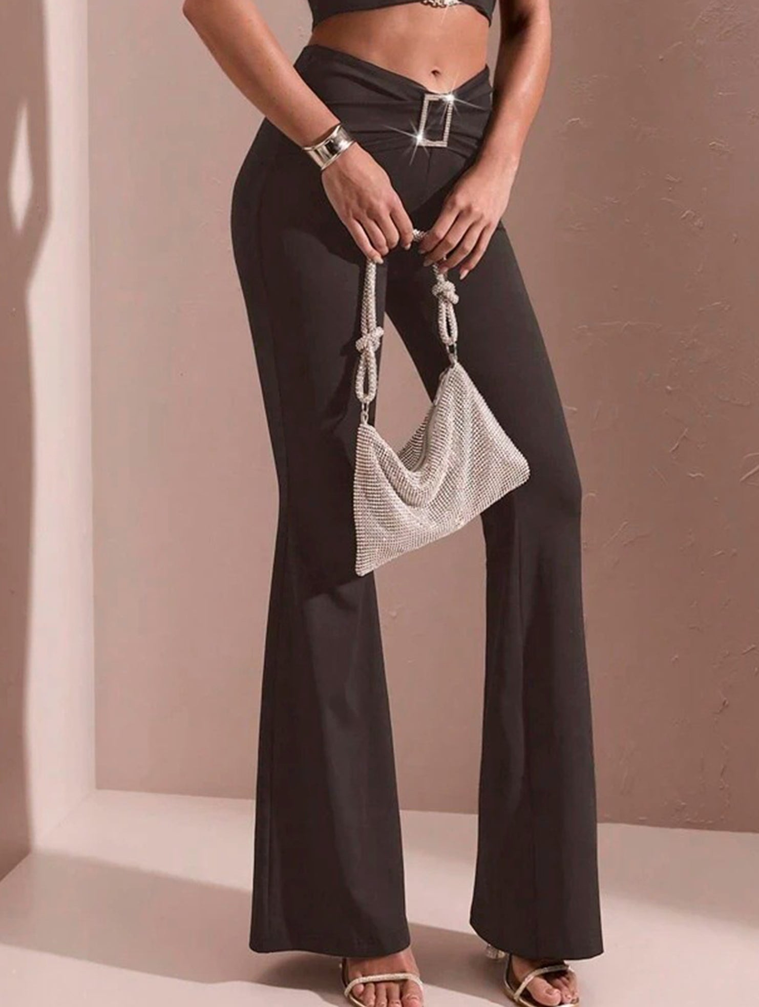 Solid Slim Fit Flare Pants Summer Style_CWBLP01546