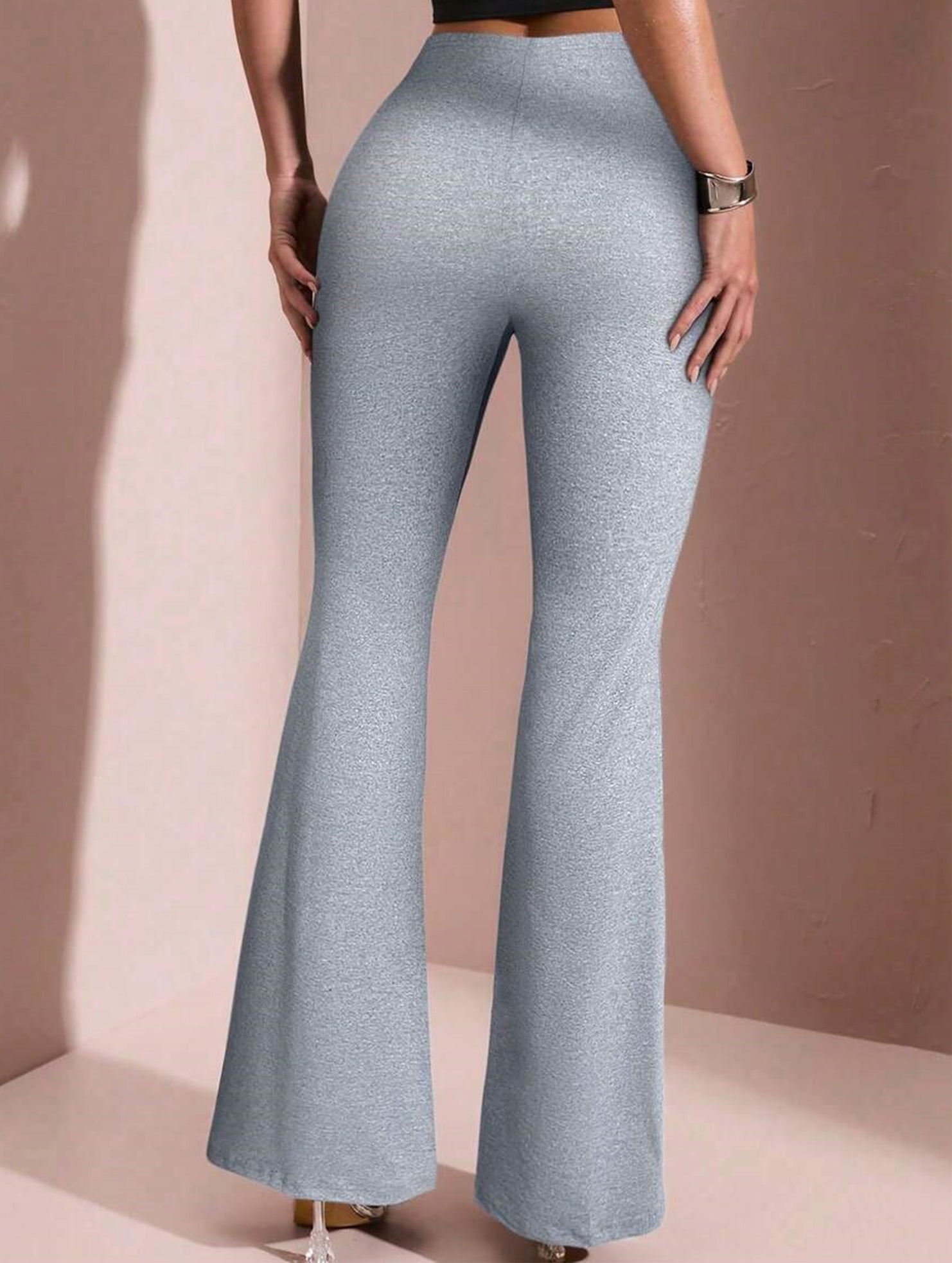 Solid Slim Fit Flare Pants Summer Style_CWBLP01546