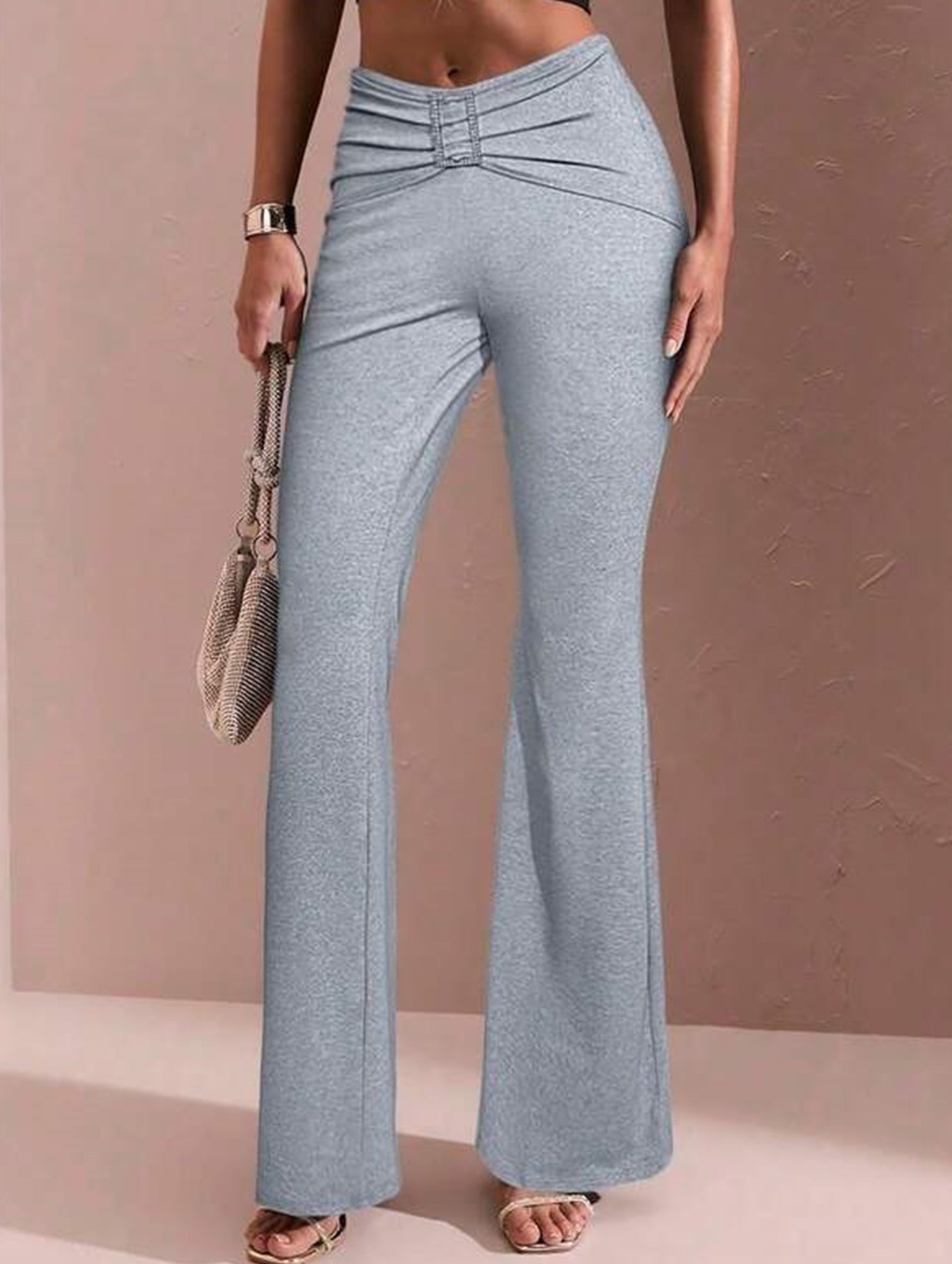 Solid Slim Fit Flare Pants Summer Style_CWBLP01546
