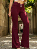 Solid Slim Fit Flare Pants Summer Style_CWBLP01546