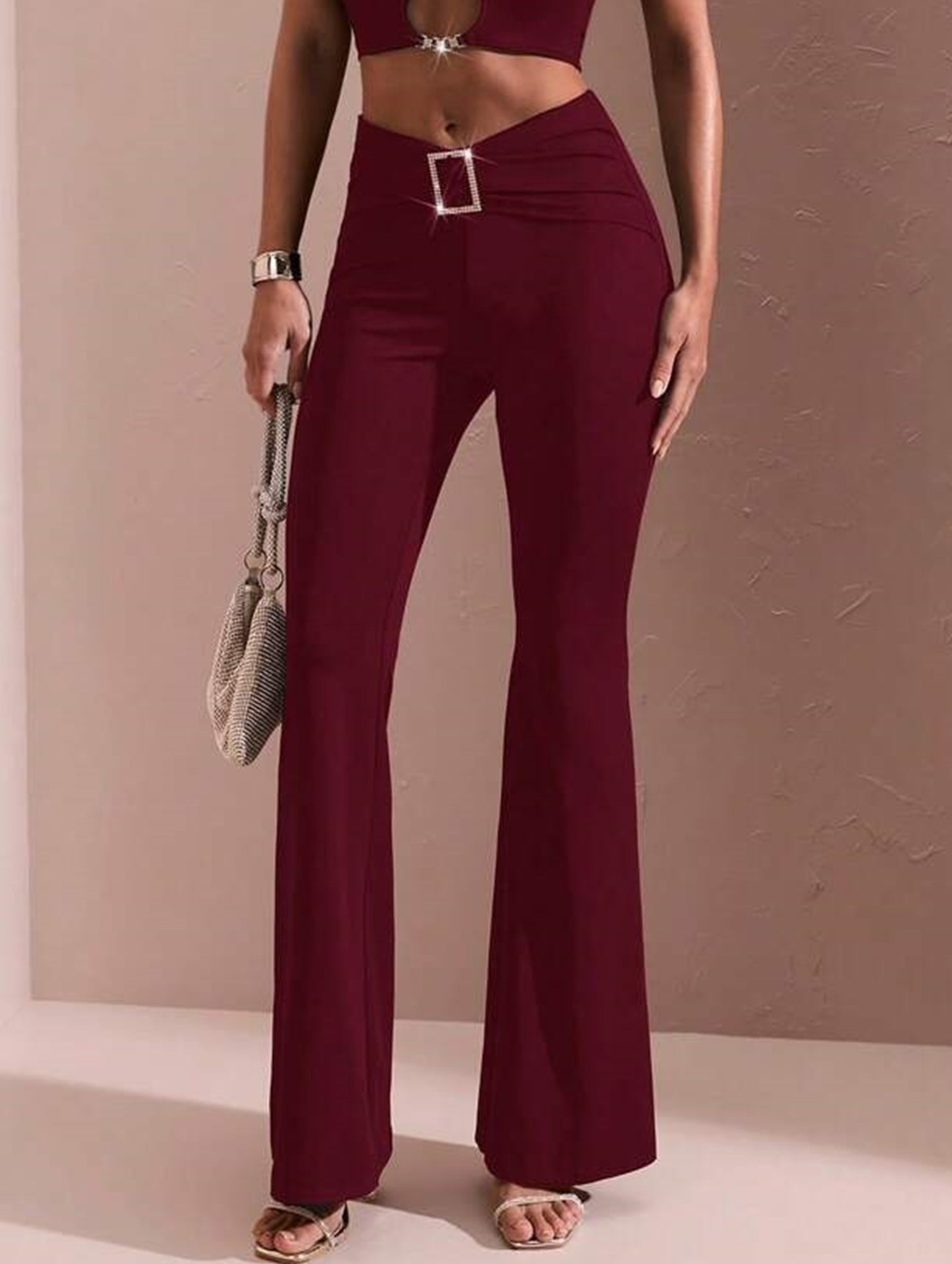 Solid Slim Fit Flare Pants Summer Style_CWBLP01546