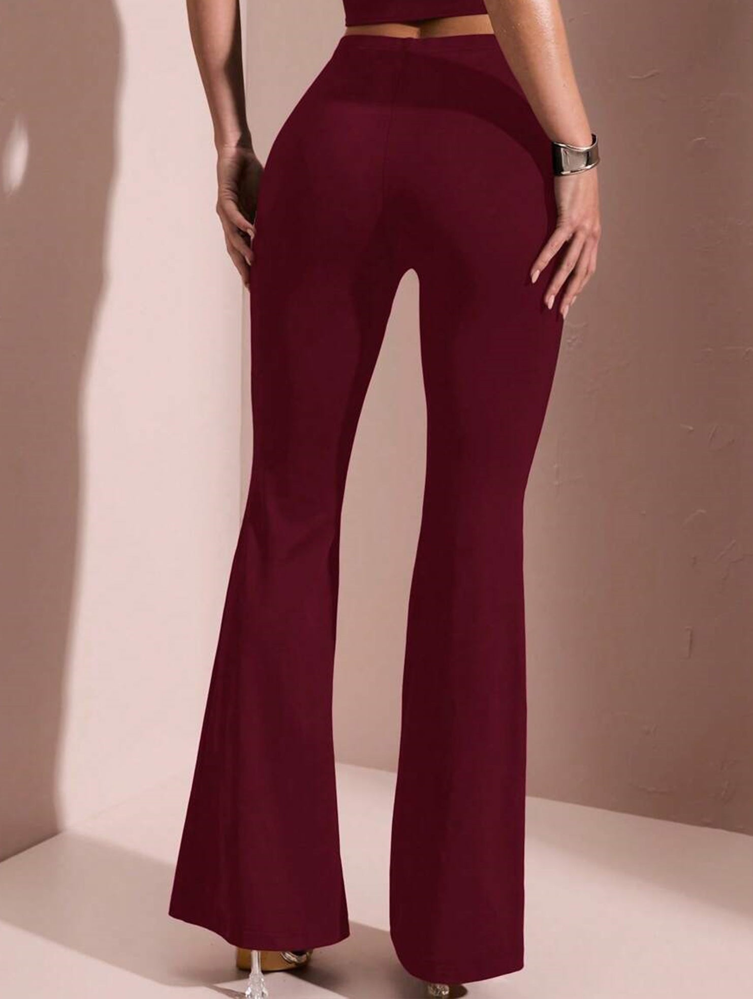Solid Slim Fit Flare Pants Summer Style_CWBLP01546