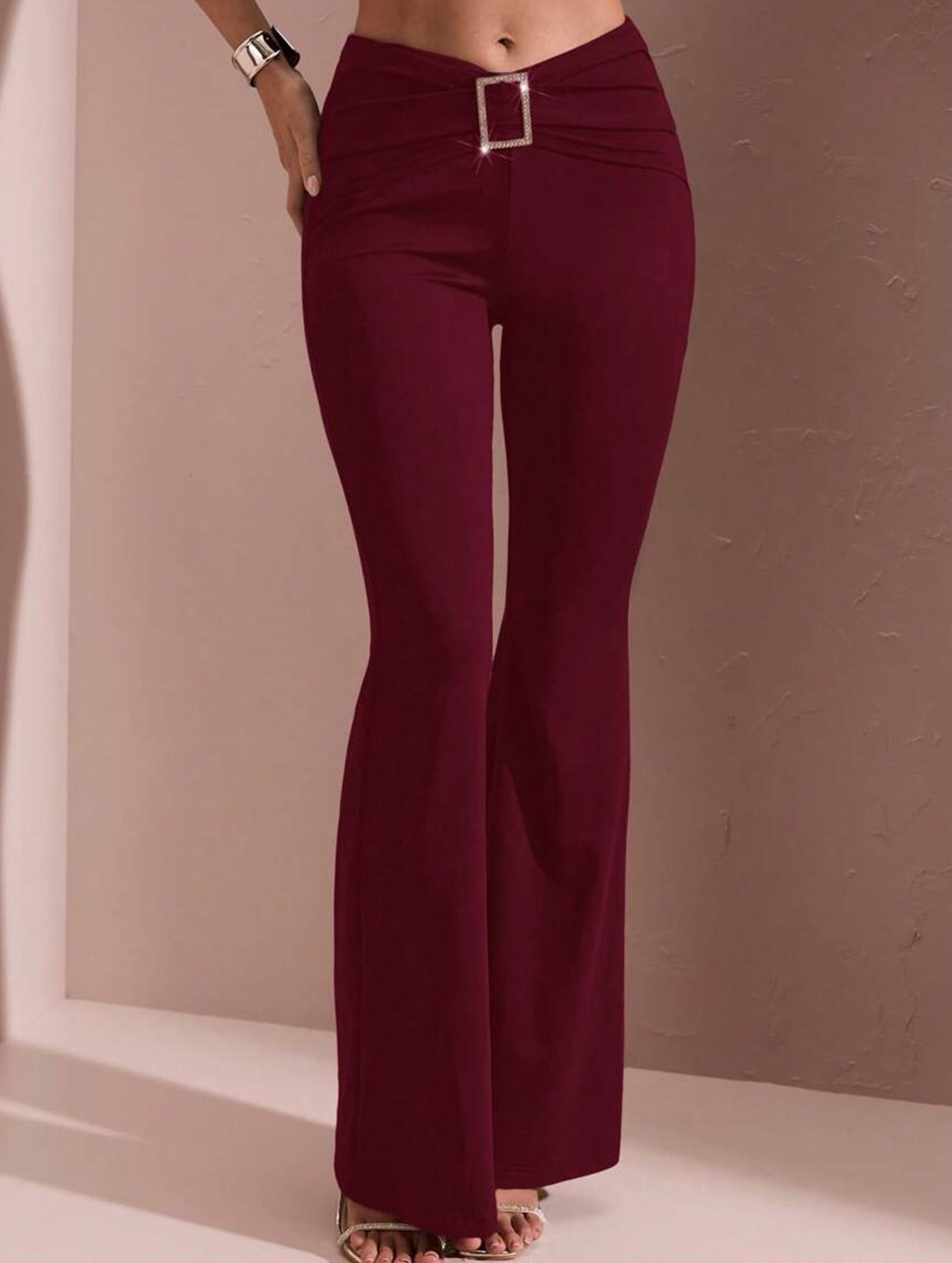 Solid Slim Fit Flare Pants Summer Style_CWBLP01546