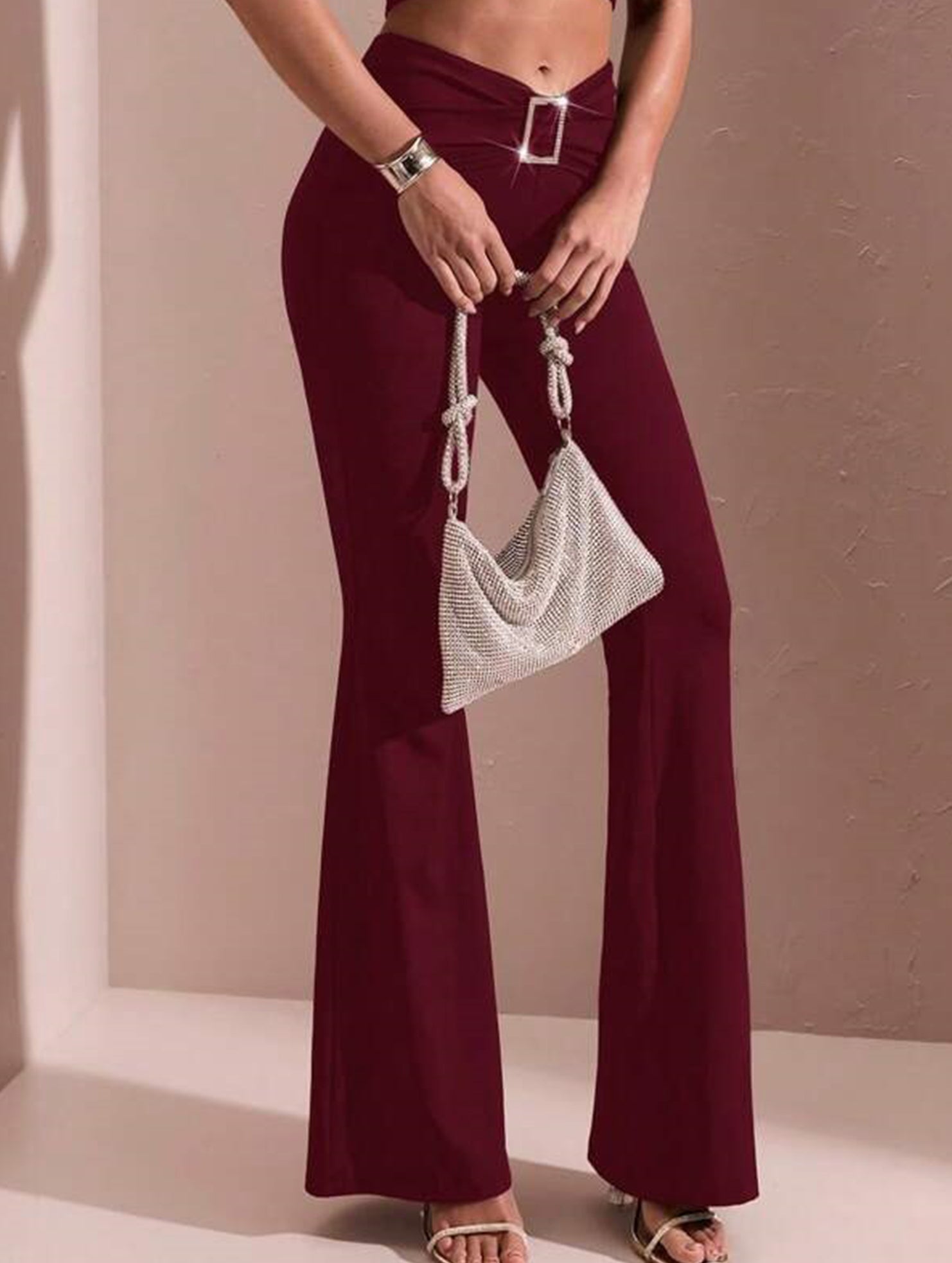 Solid Slim Fit Flare Pants Summer Style_CWBLP01546