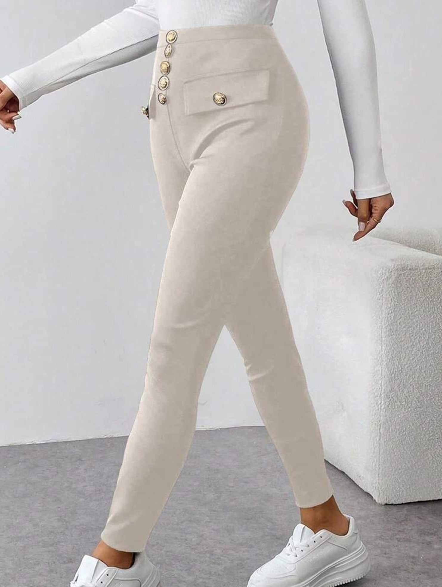 High Waist Stretch Slim Straight Pants_CWBLP01552