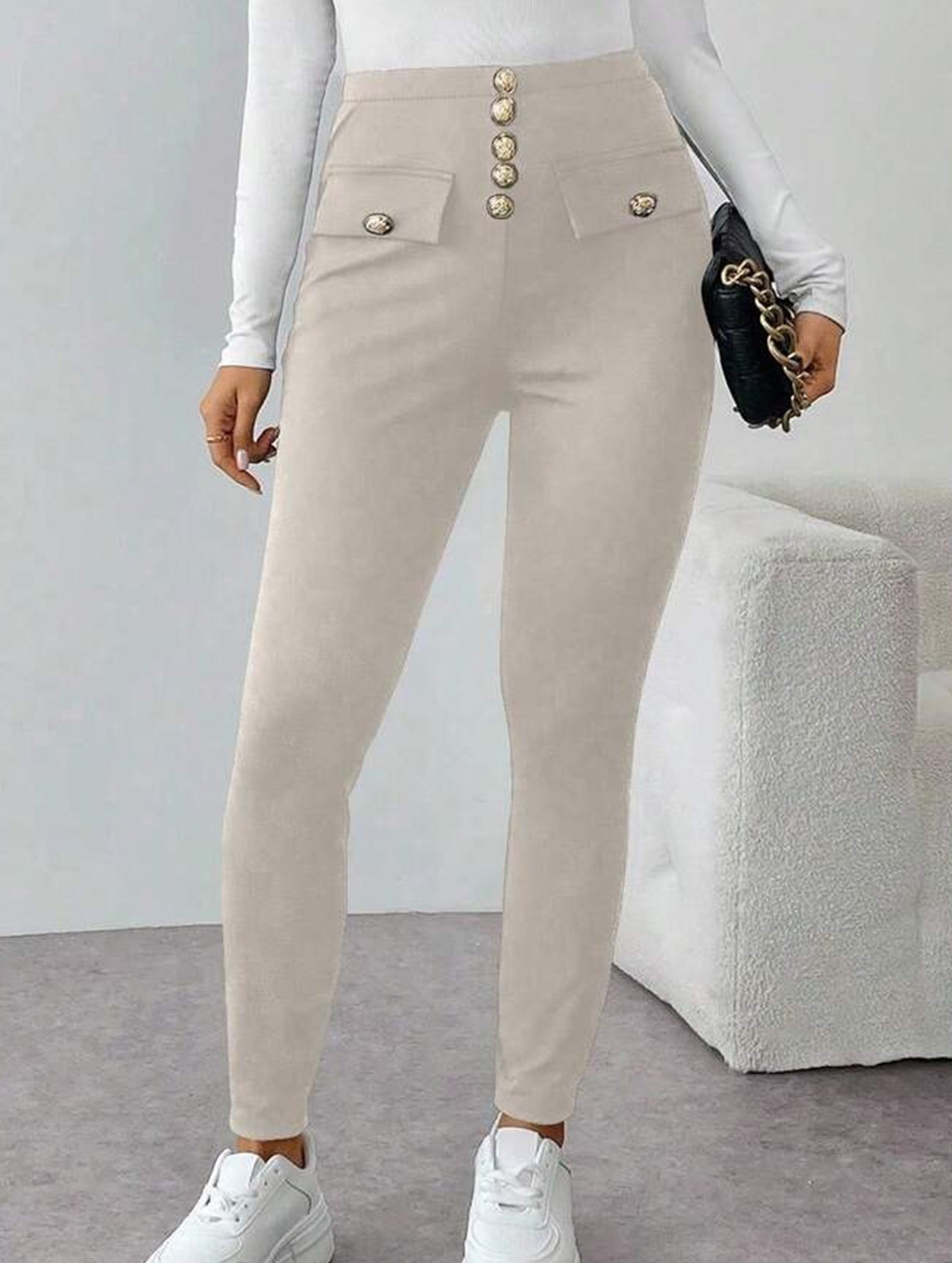 High Waist Stretch Slim Straight Pants_CWBLP01552