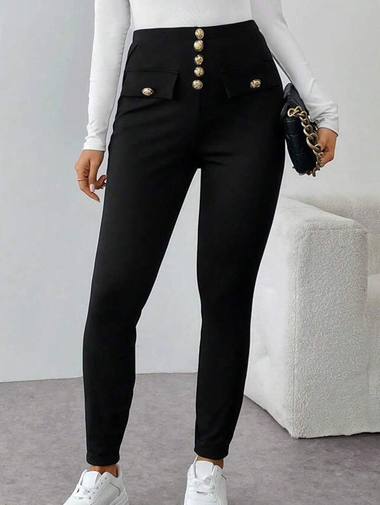 High Waist Stretch Slim Straight Pants_CWBLP01552