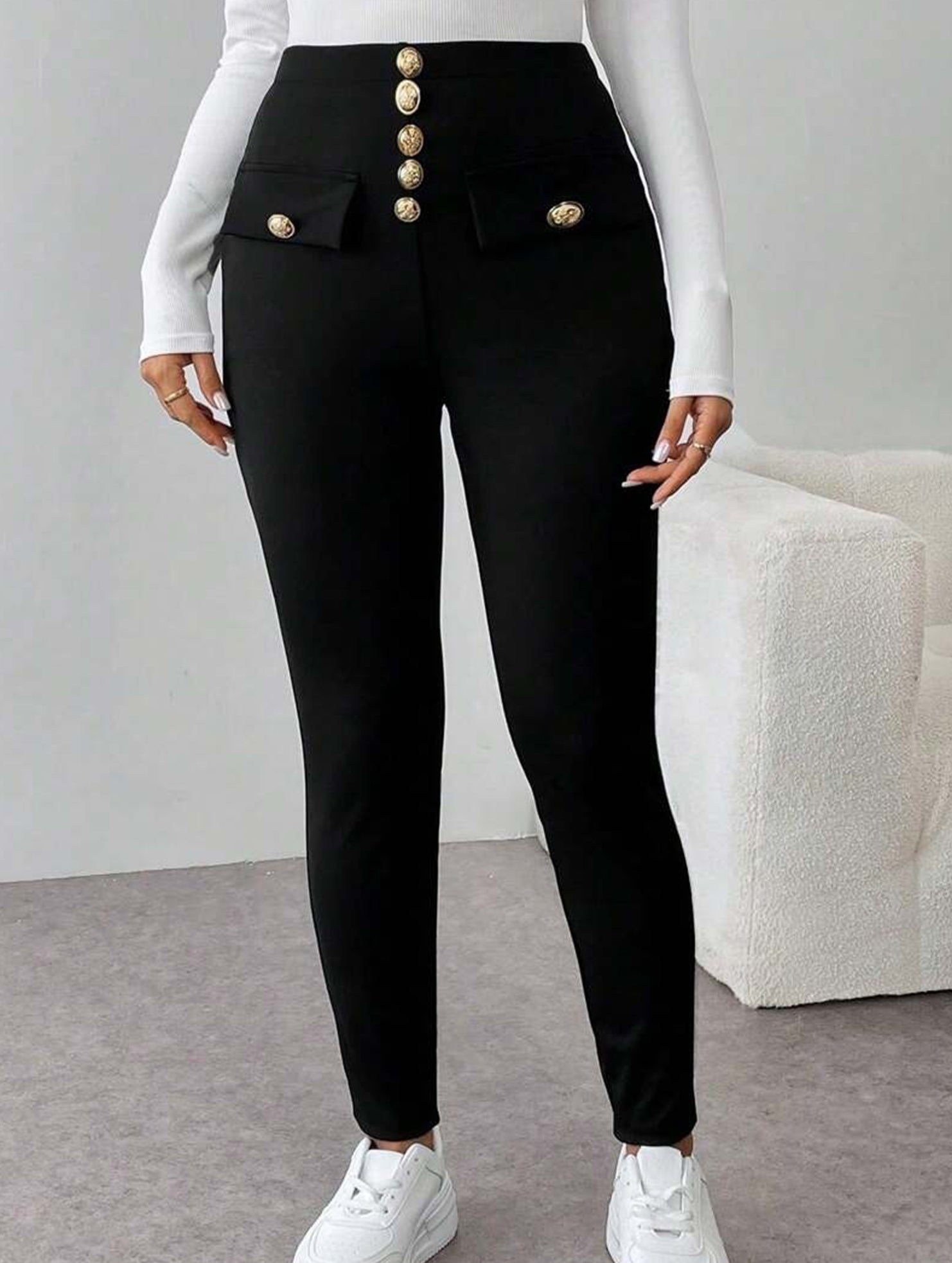 High Waist Stretch Slim Straight Pants_CWBLP01552