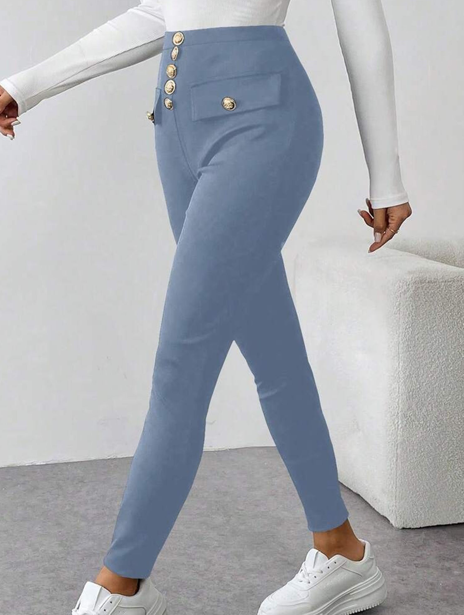 High Waist Stretch Slim Straight Pants_CWBLP01552
