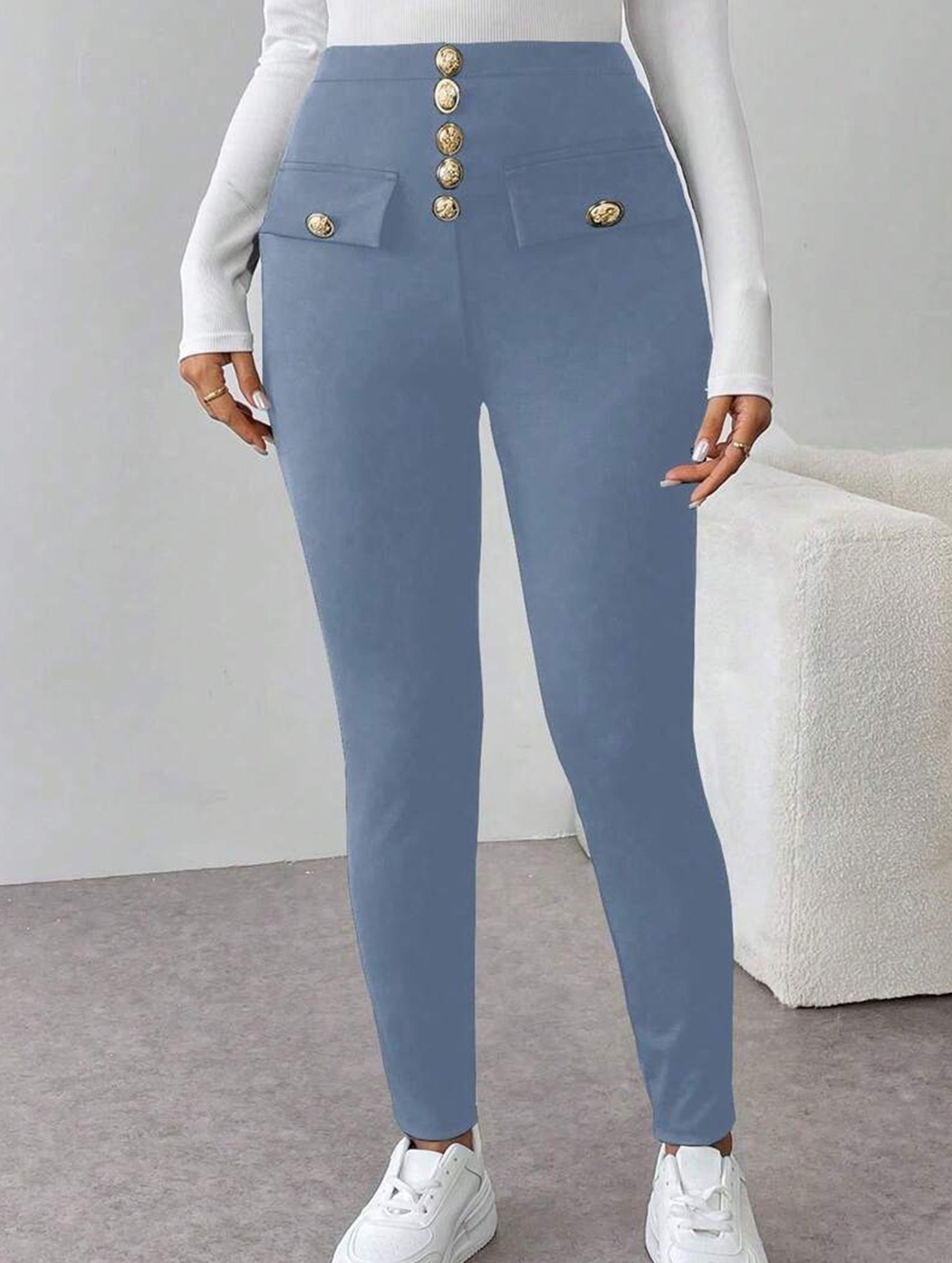 High Waist Stretch Slim Straight Pants_CWBLP01552