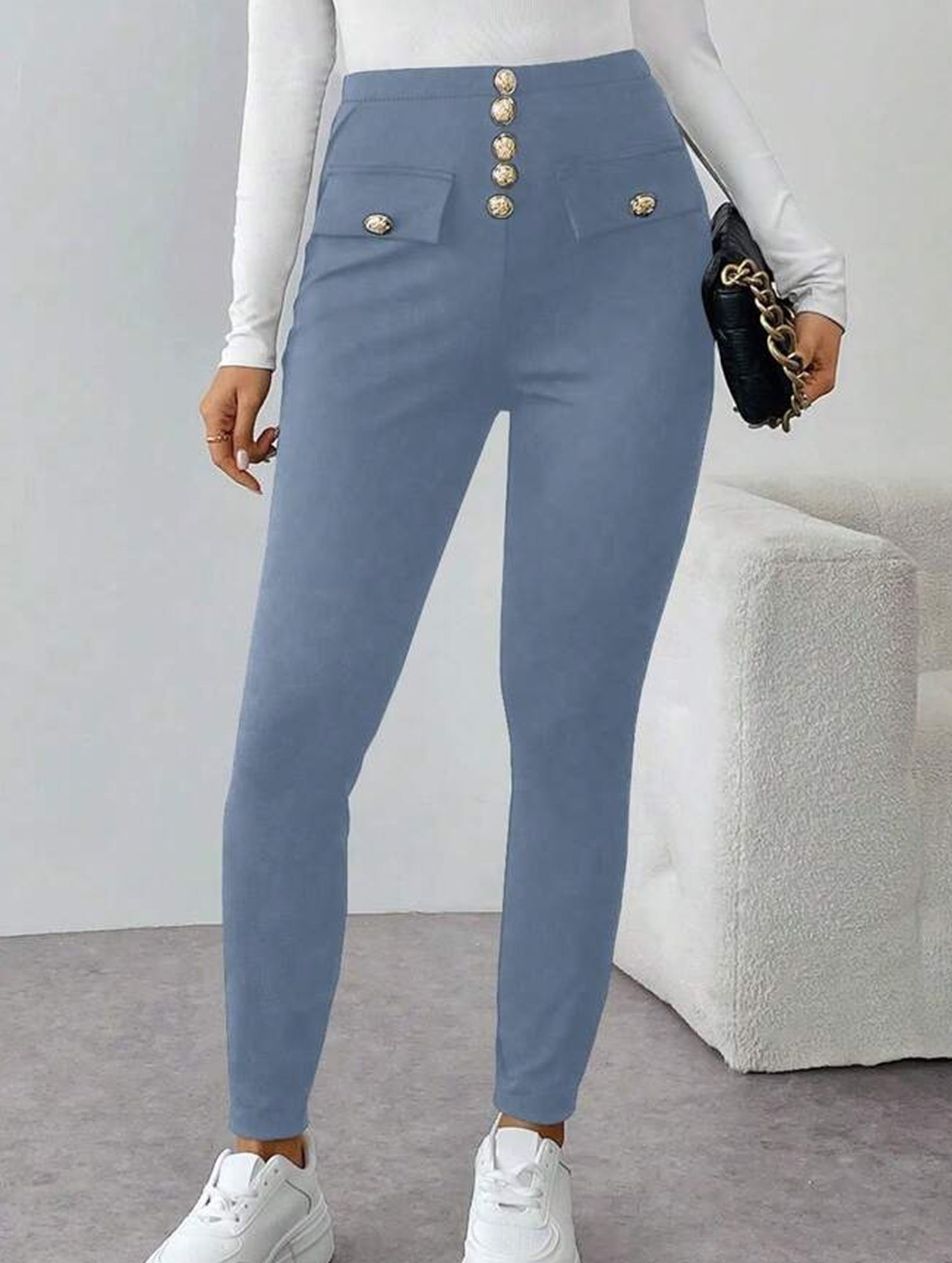 High Waist Stretch Slim Straight Pants_CWBLP01552