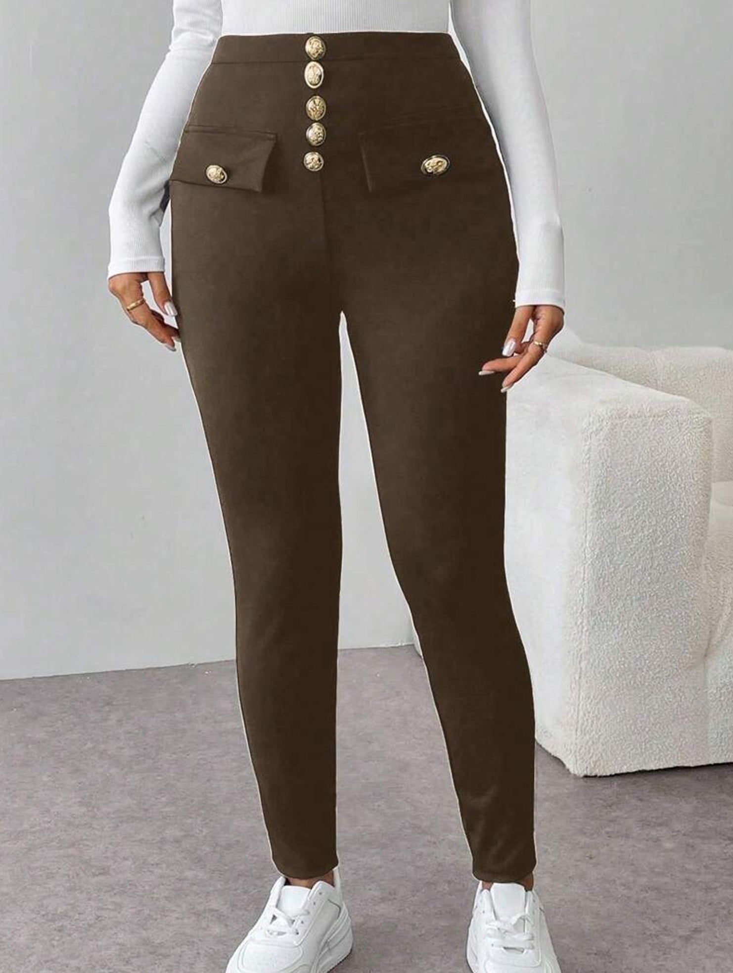 High Waist Stretch Slim Straight Pants_CWBLP01552