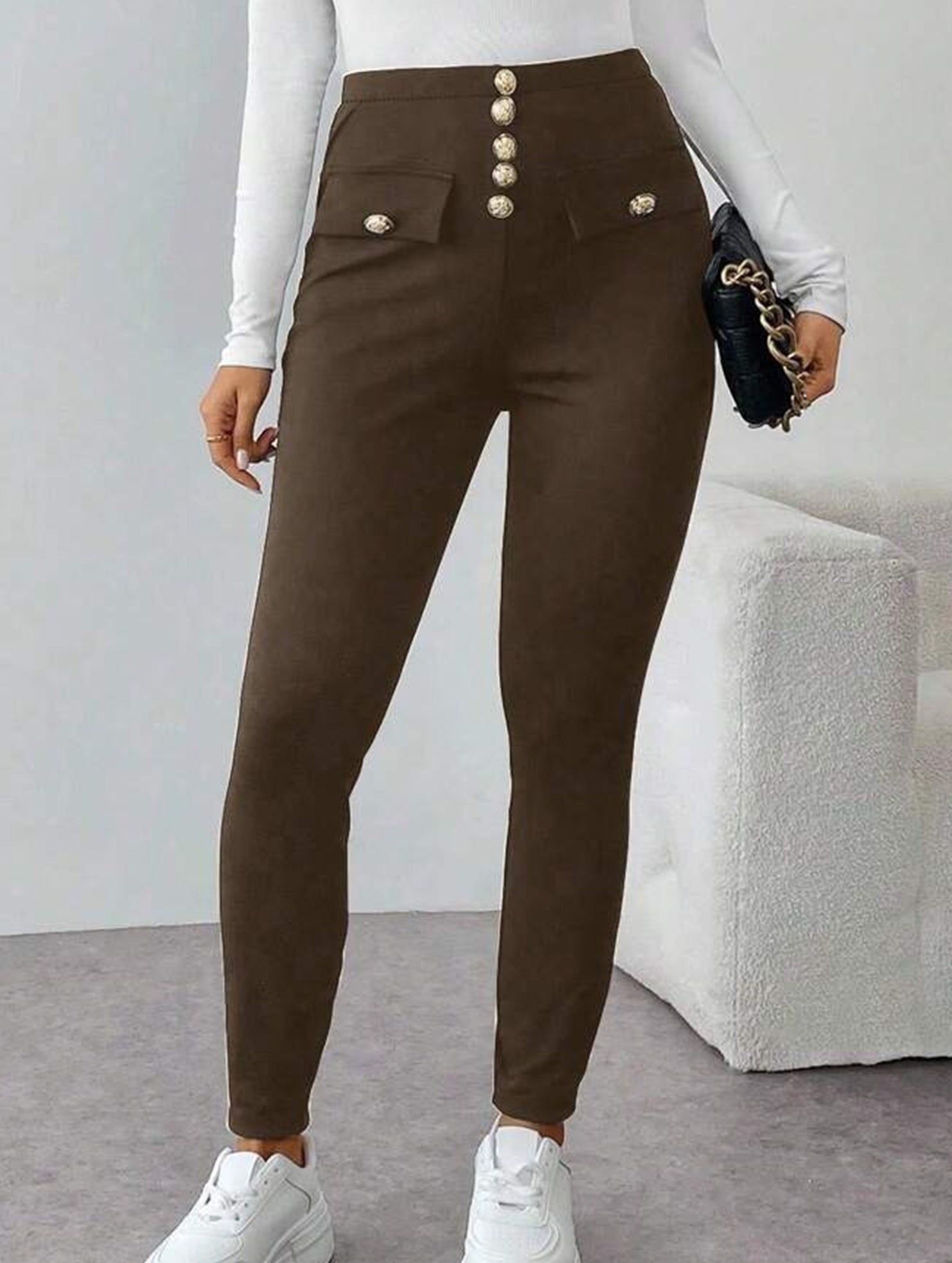 High Waist Stretch Slim Straight Pants_CWBLP01552