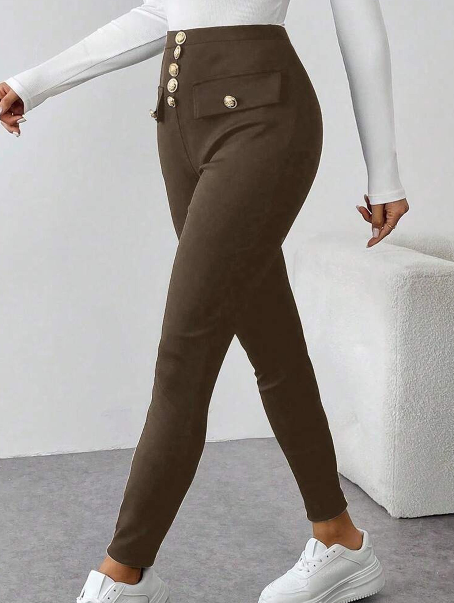 High Waist Stretch Slim Straight Pants_CWBLP01552