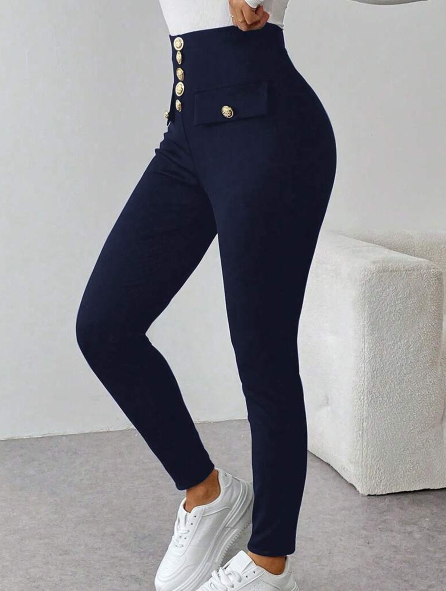 High Waist Stretch Slim Straight Pants_CWBLP01552