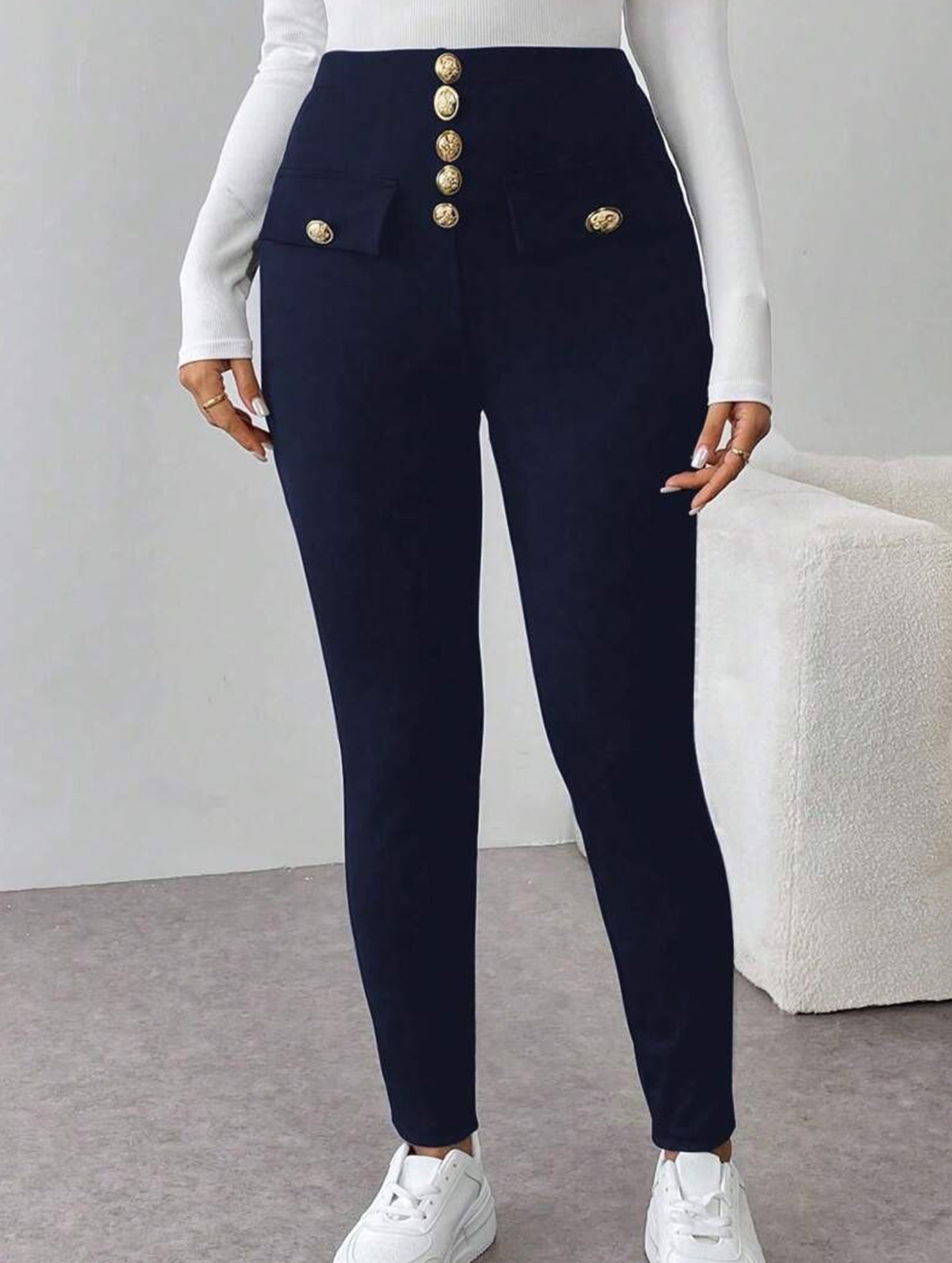 High Waist Stretch Slim Straight Pants_CWBLP01552
