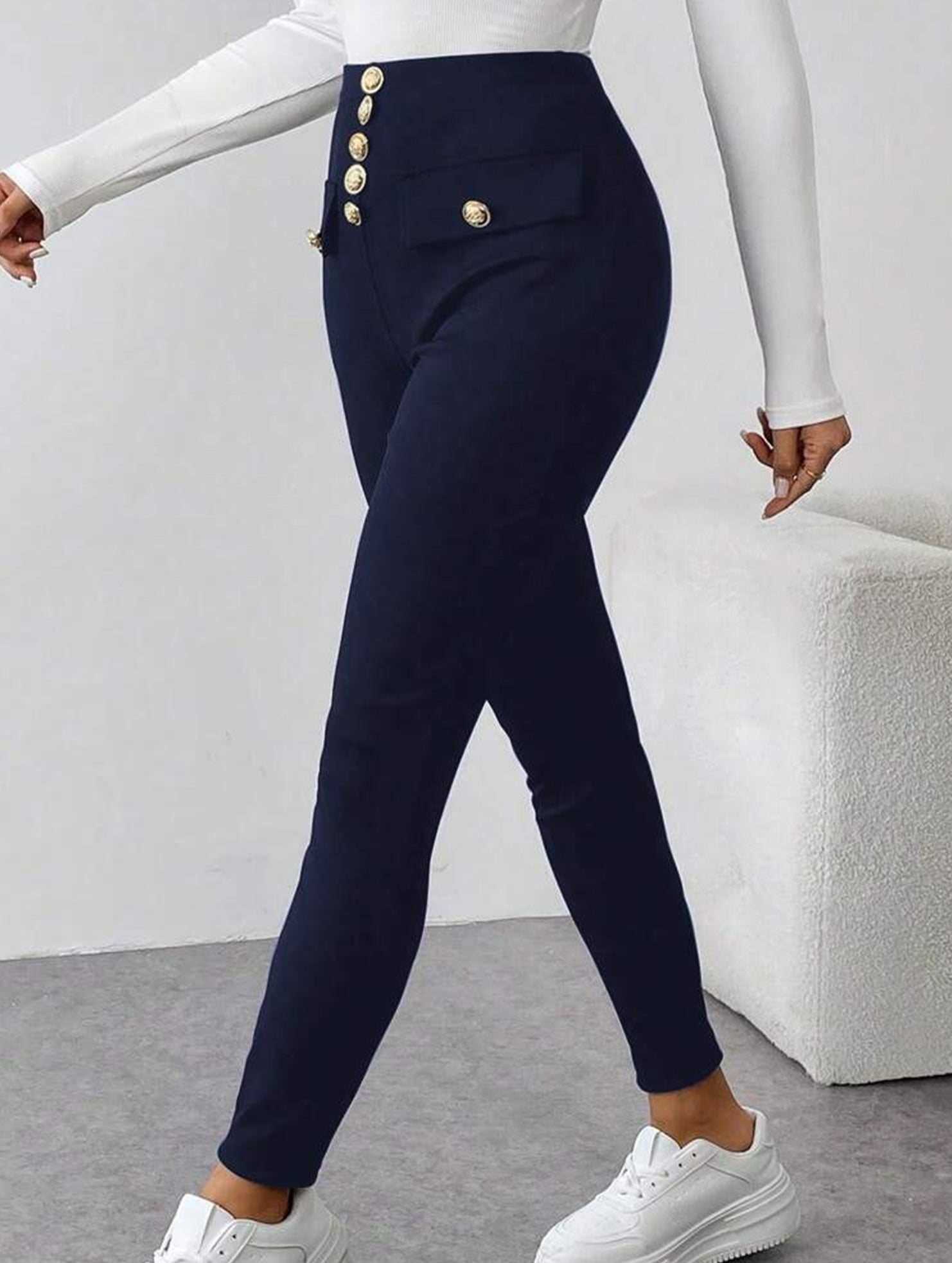 High Waist Stretch Slim Straight Pants_CWBLP01552