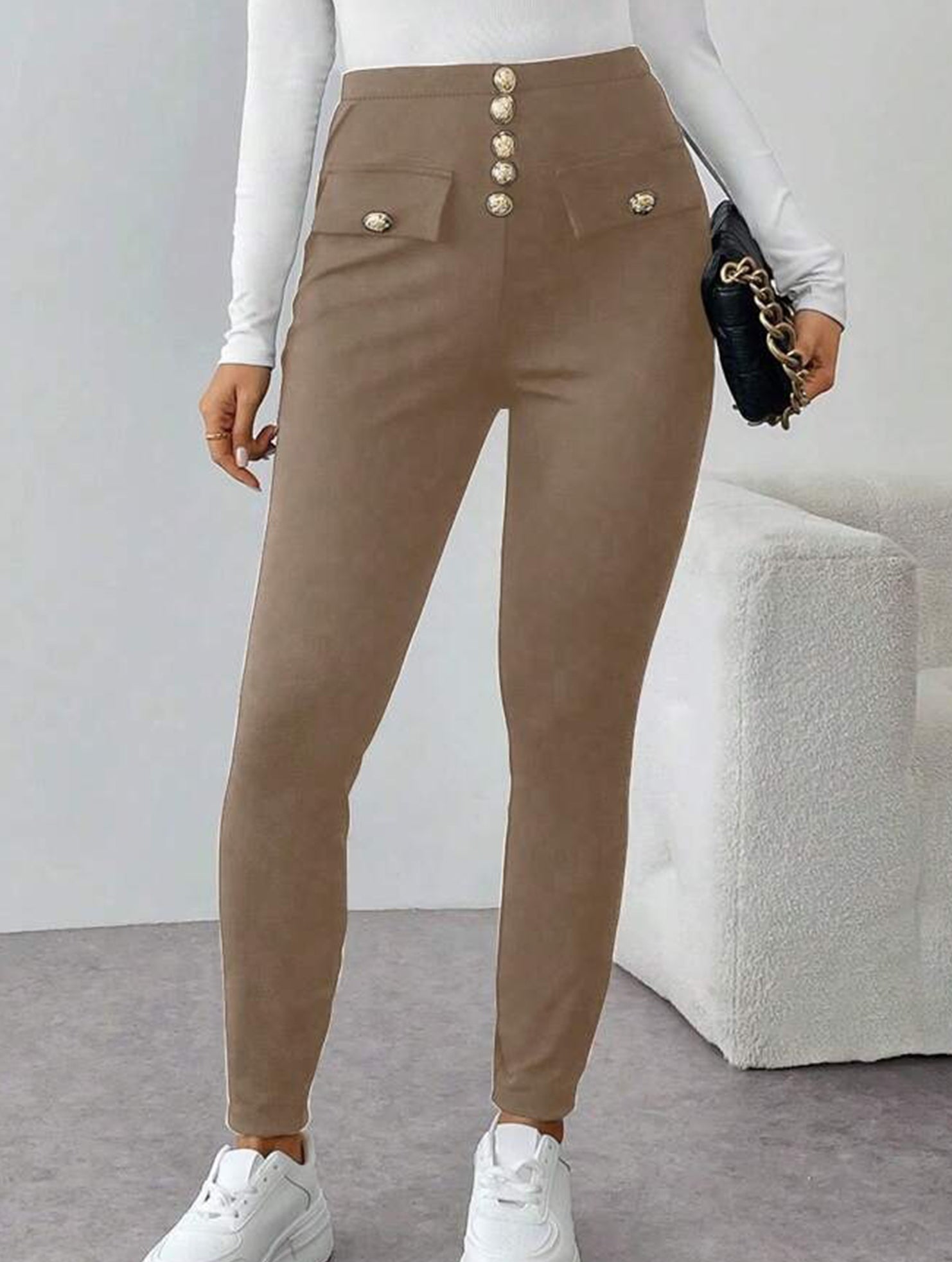 High Waist Stretch Slim Straight Pants_CWBLP01552