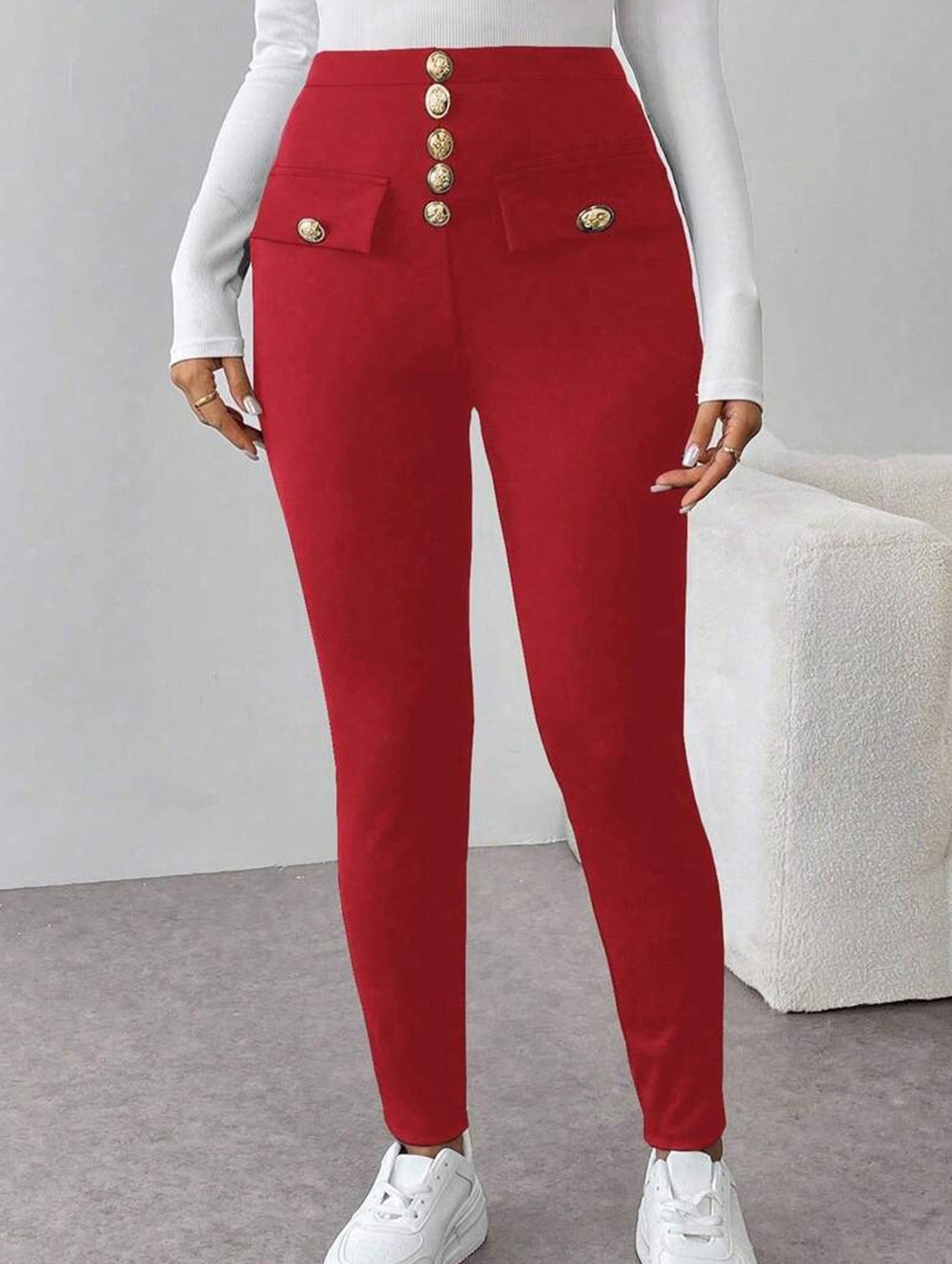 High Waist Stretch Slim Straight Pants_CWBLP01552