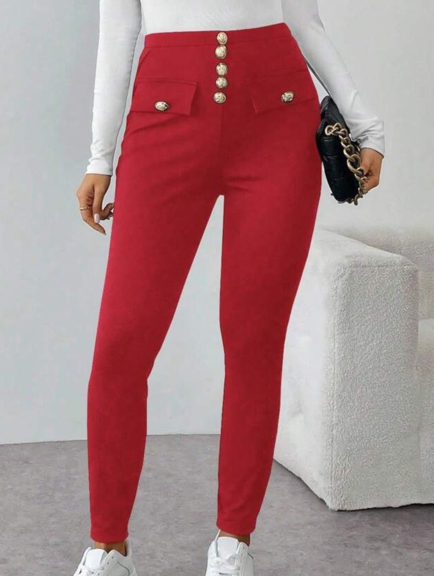 High Waist Stretch Slim Straight Pants_CWBLP01552