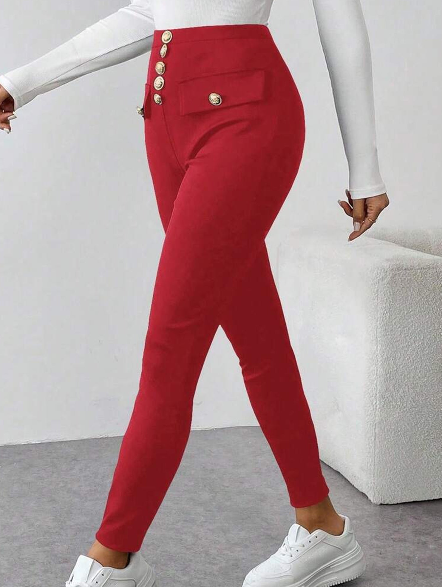 High Waist Stretch Slim Straight Pants_CWBLP01552
