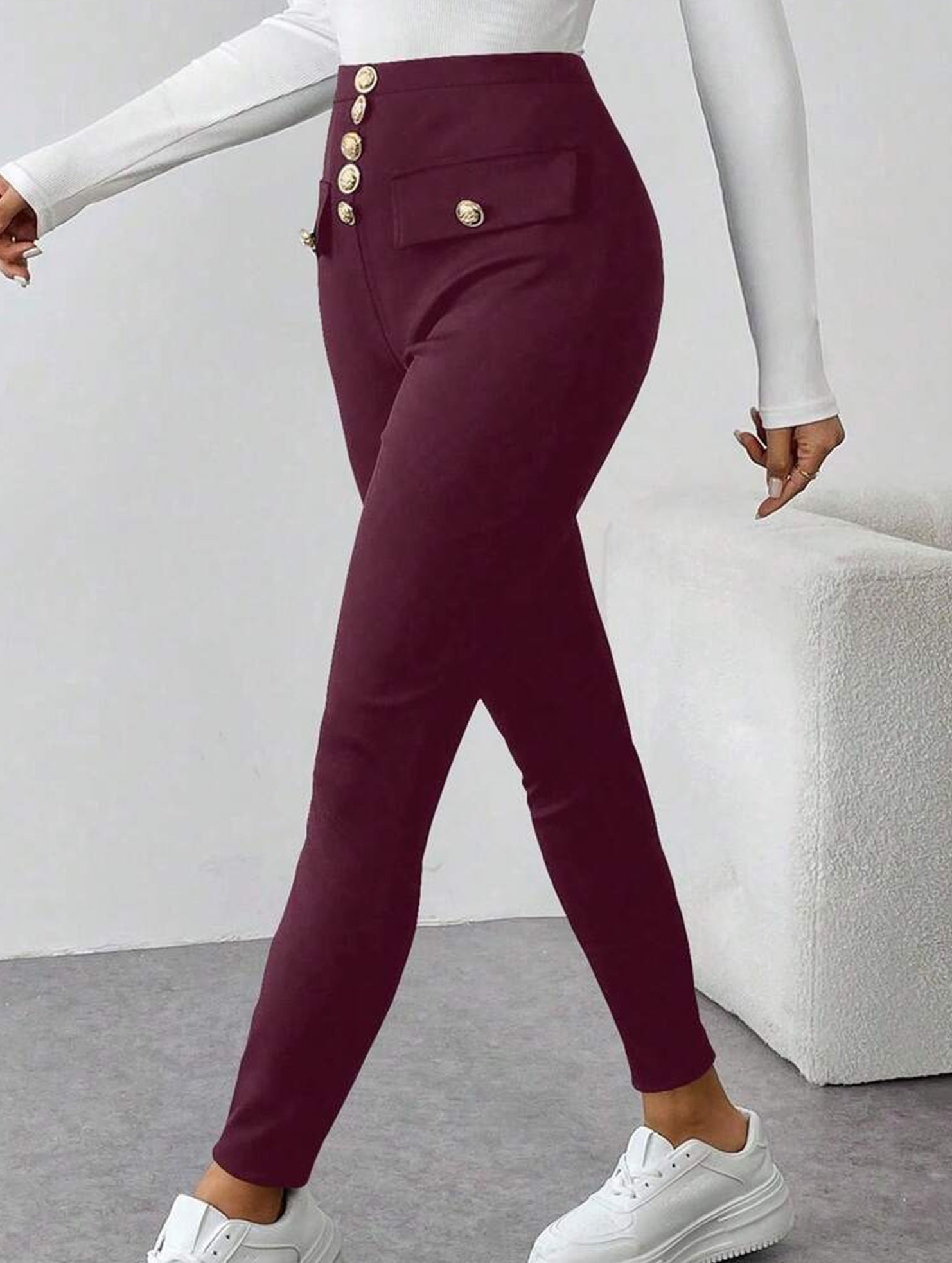 High Waist Stretch Slim Straight Pants_CWBLP01552