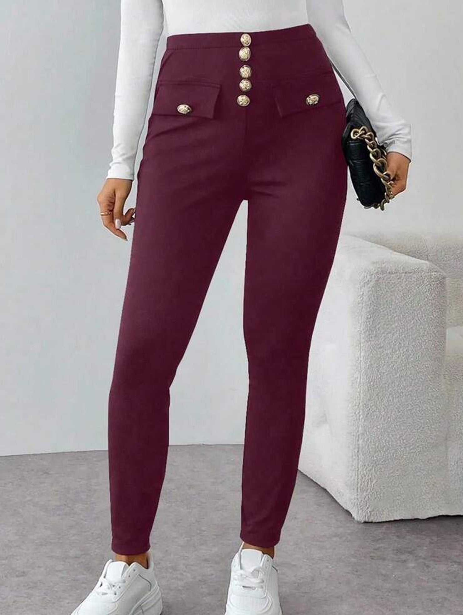 High Waist Stretch Slim Straight Pants_CWBLP01552