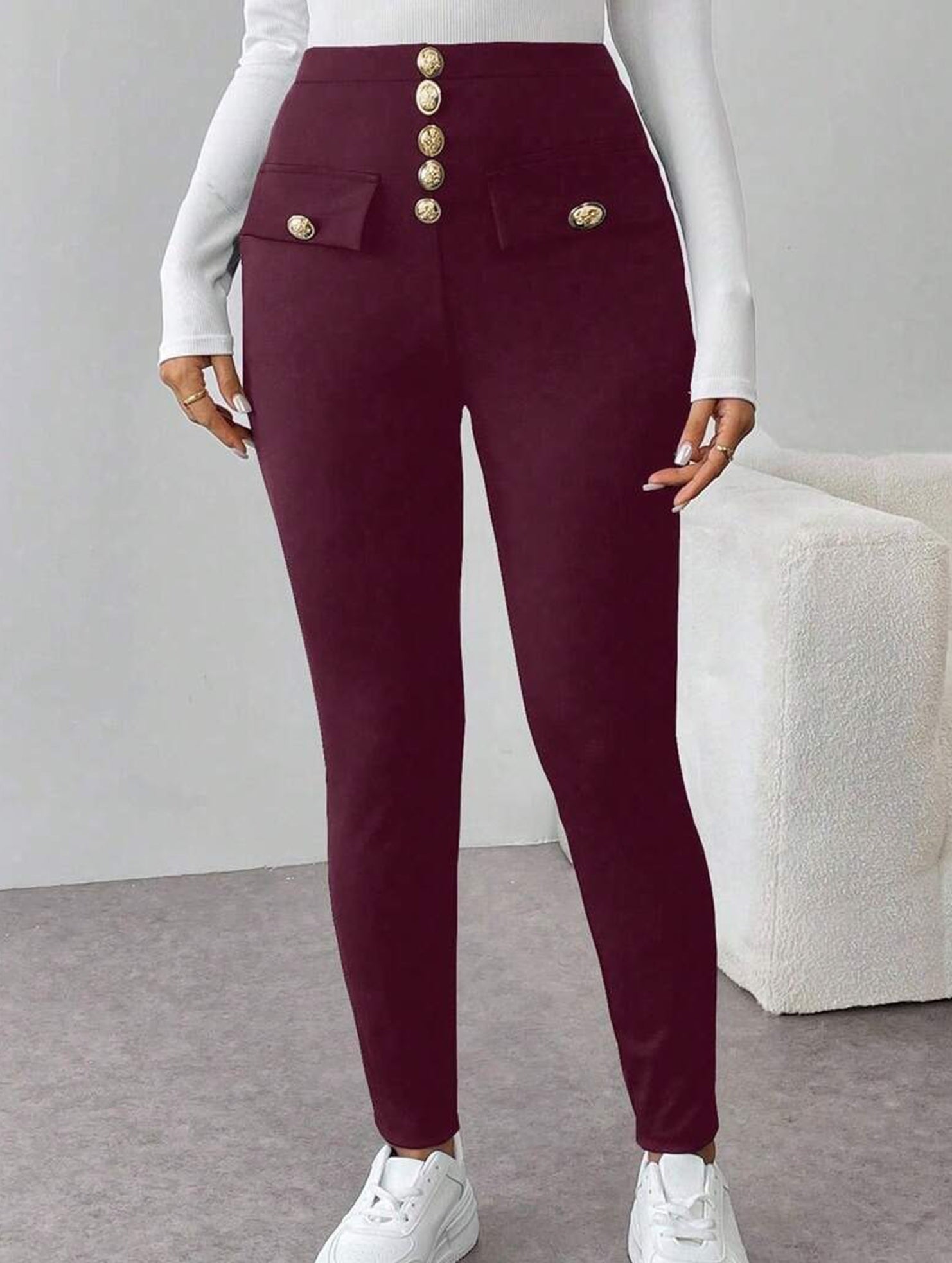 High Waist Stretch Slim Straight Pants_CWBLP01552