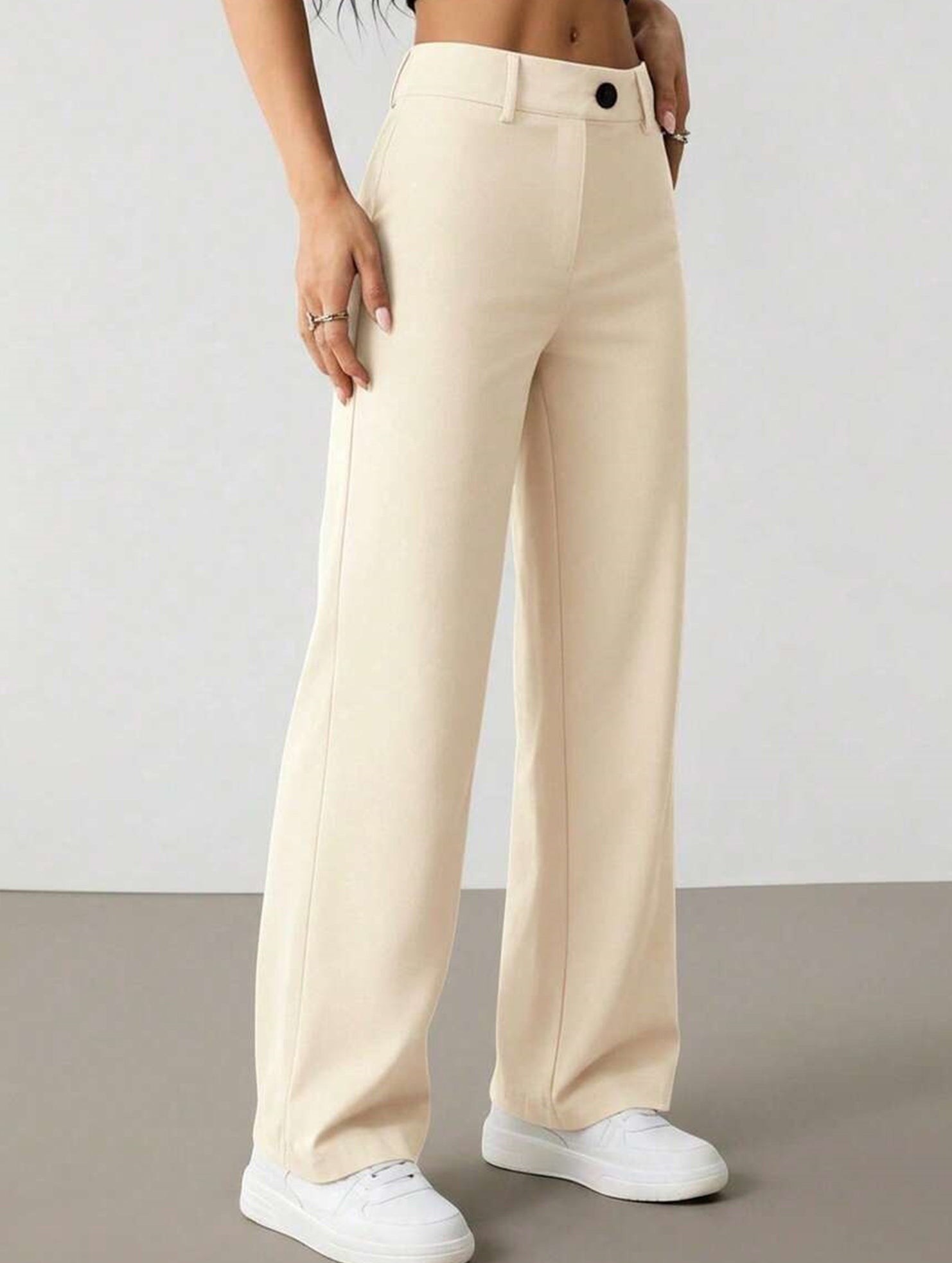 Solid High Waist Wide Leg Work Pants_CWBLP01554