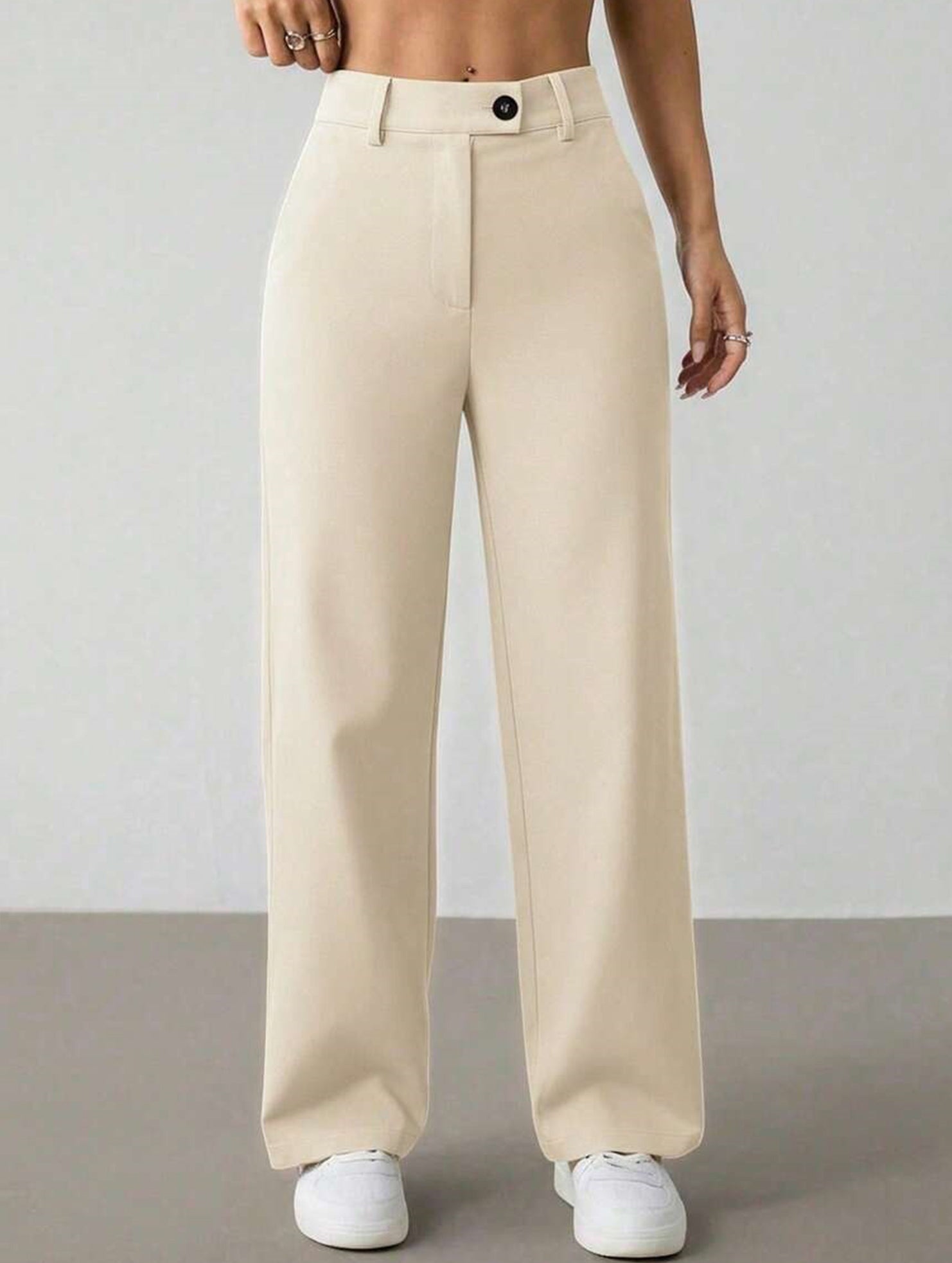 Solid High Waist Wide Leg Work Pants_CWBLP01554