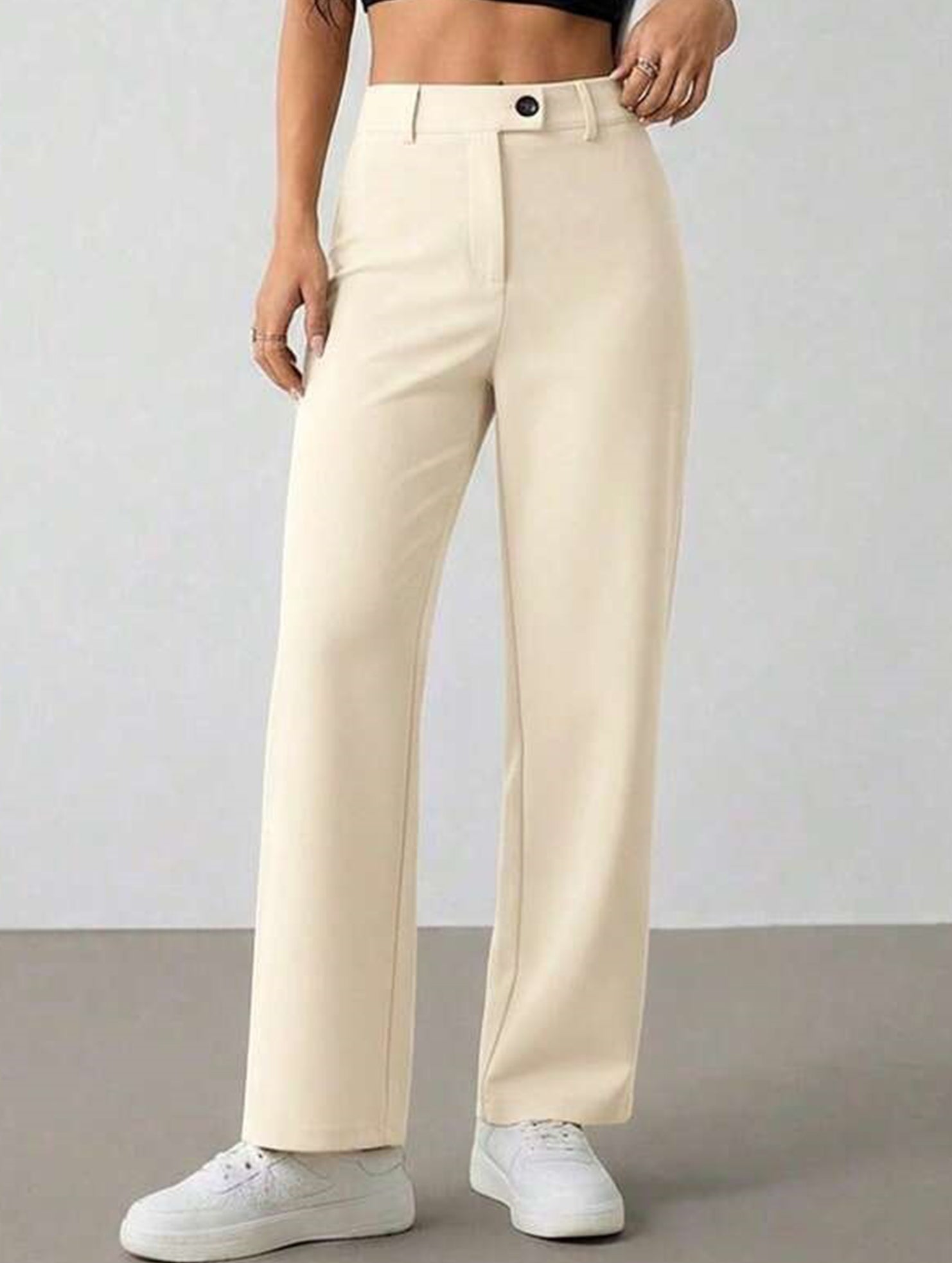 Solid High Waist Wide Leg Work Pants_CWBLP01554